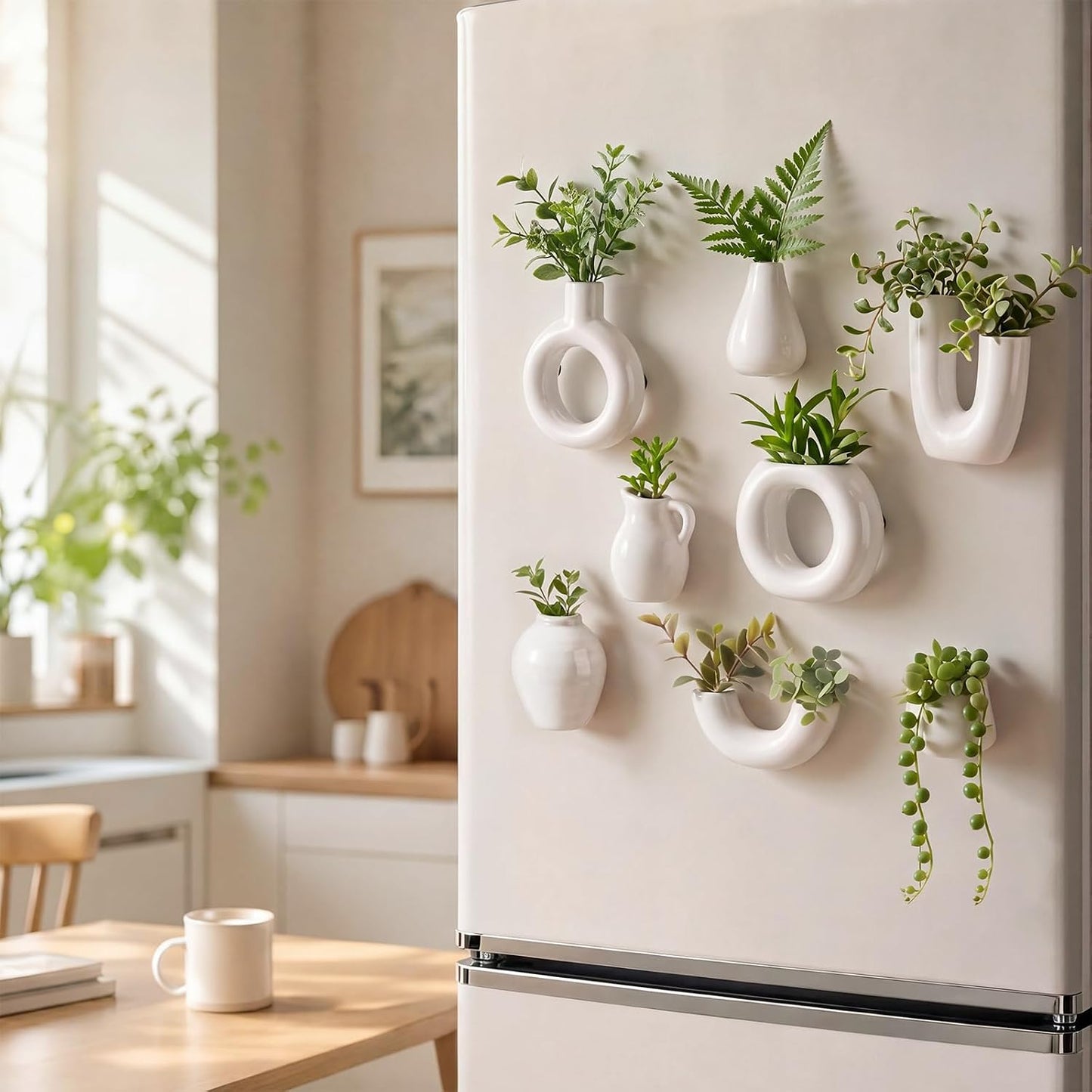 Small Ceramic Vase Fridge Magnets / White / 2.36 Inch / Set of 8