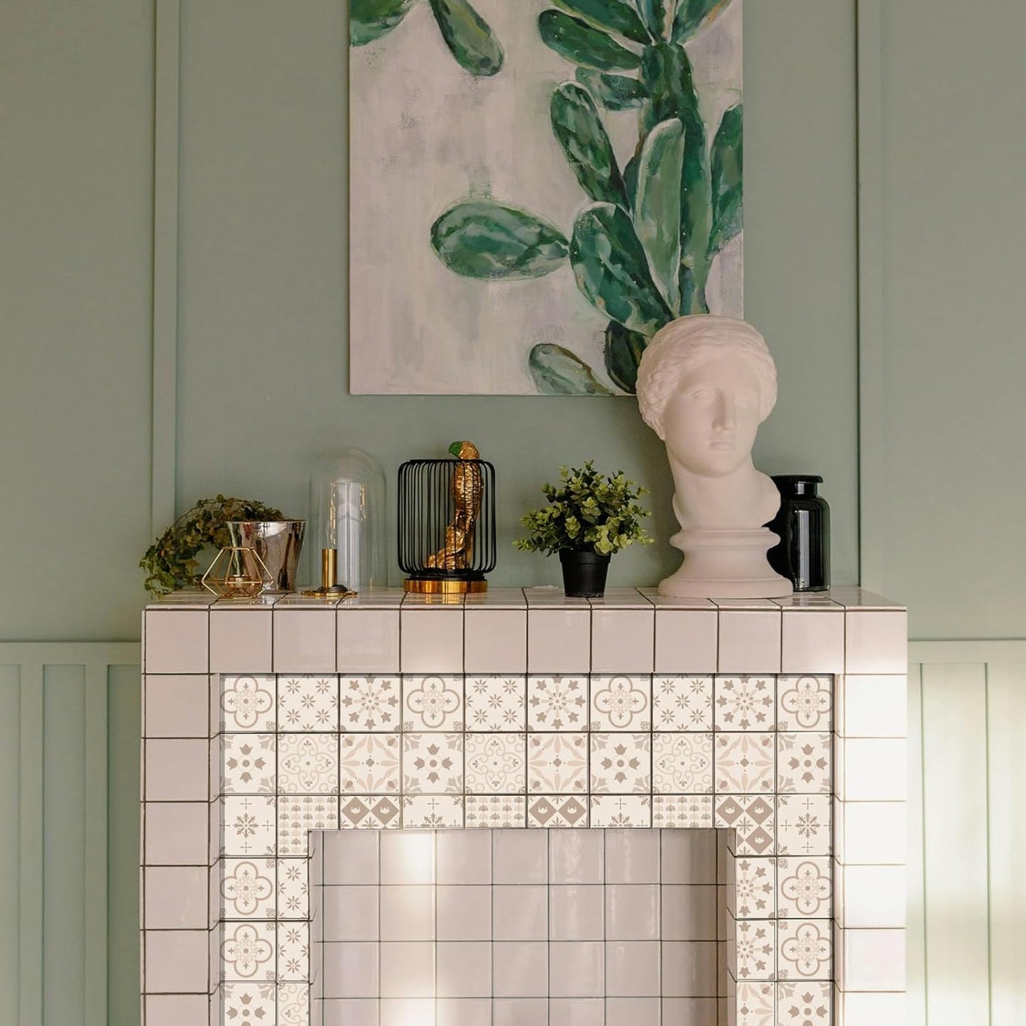 Tile Stickers Geometric Peel and Stick Wall Stickers Waterproof Self / Pastel Floral / Set of 36