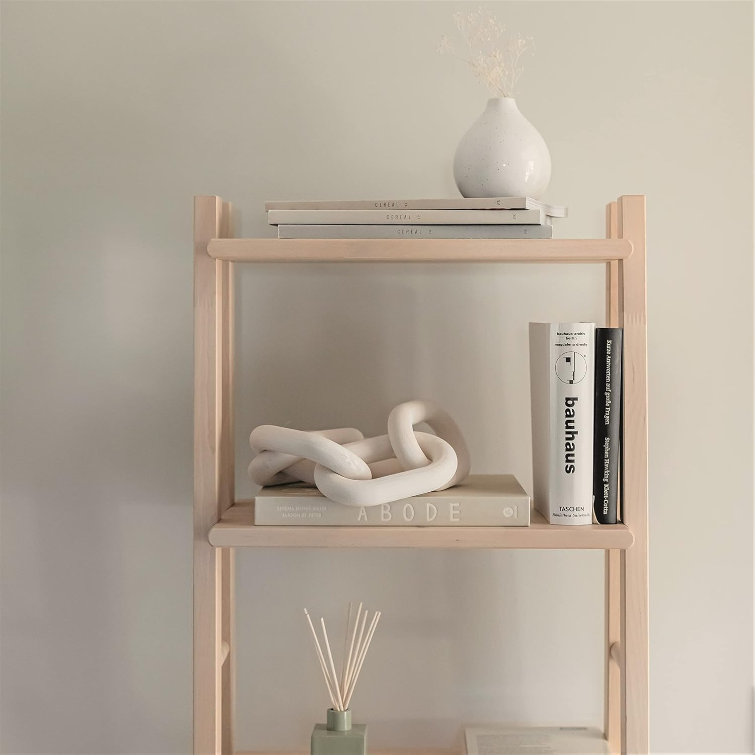Book Shelf / Wood Chain Link Decor / Whitewashed / 5-link / White