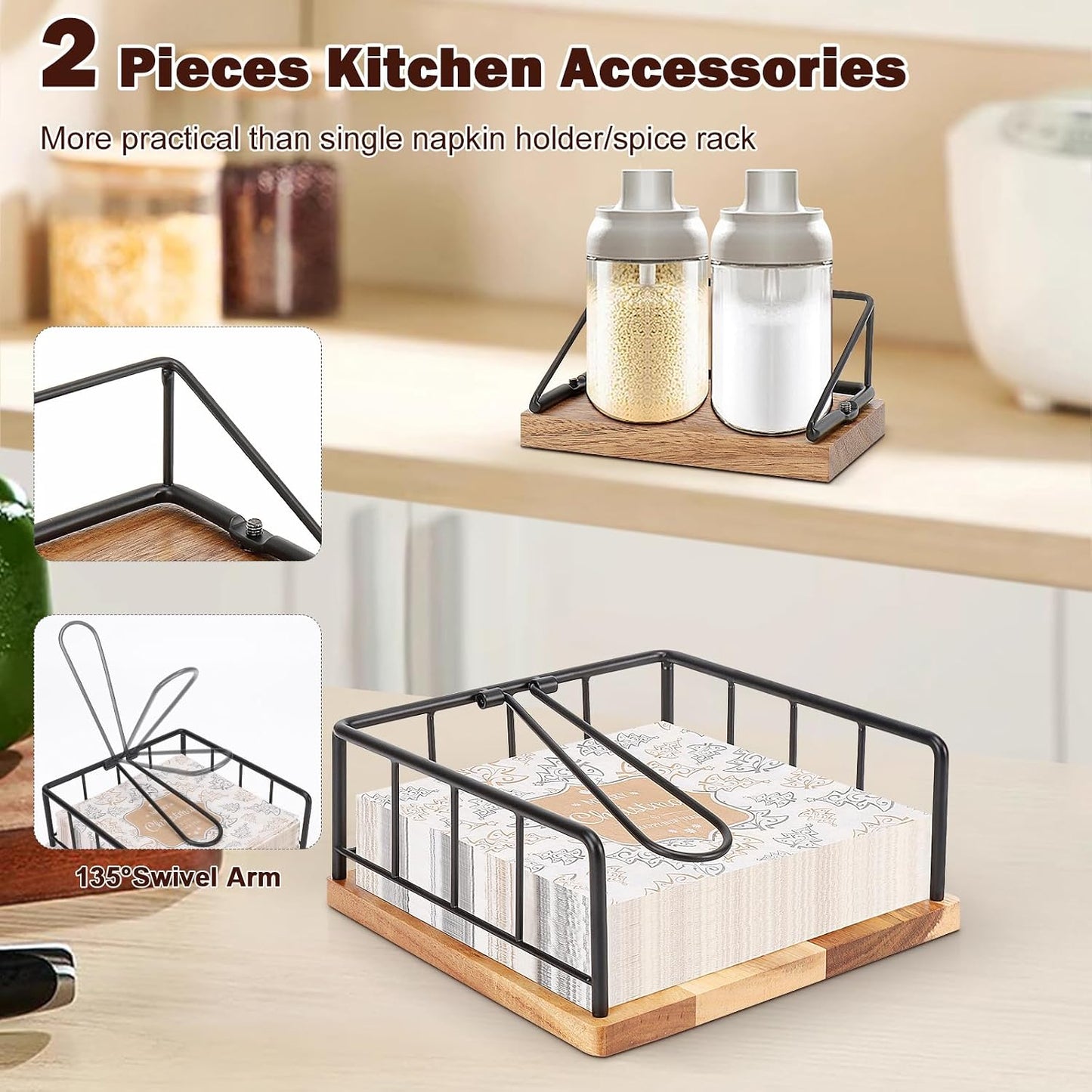 Flat Napkin Holder / Black Napkin Holder Set / Wood