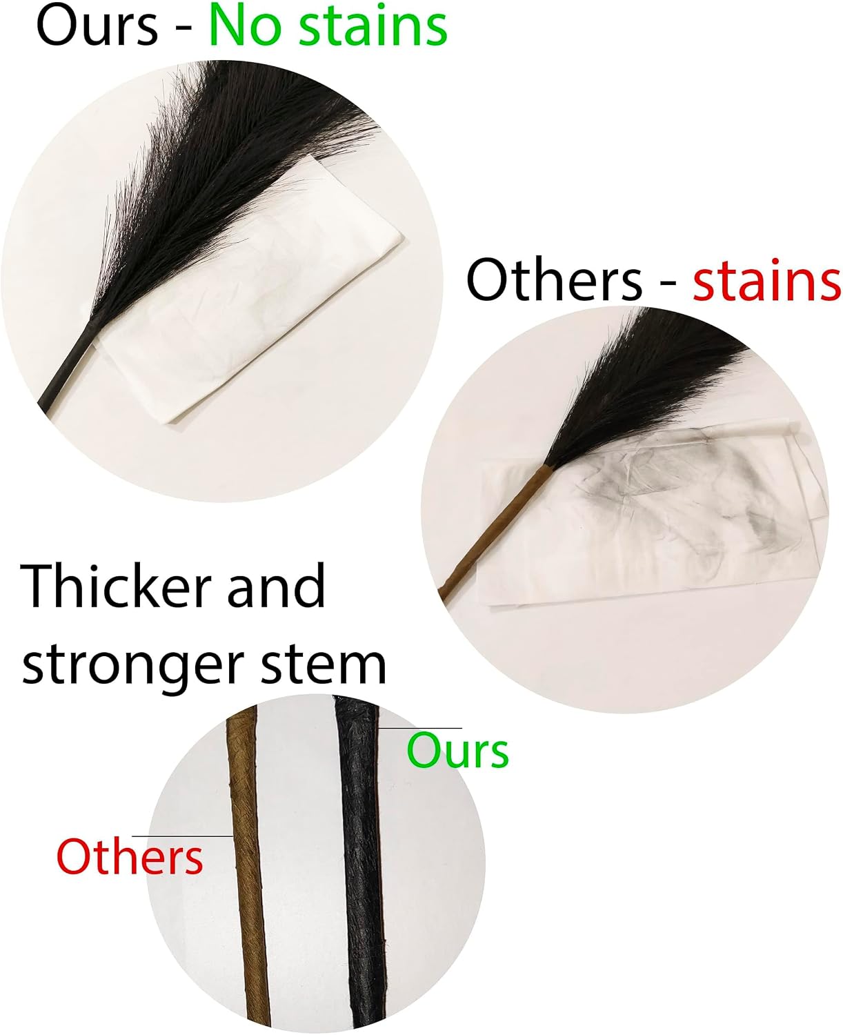 Tall Pampas Grass for Floor Vase / Black / Set of 3