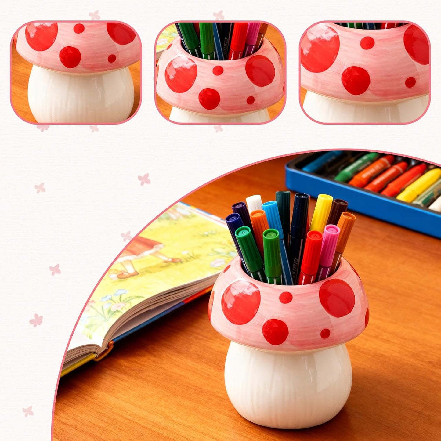 Mushroom Shaped Ceramic Pen Holder / PINK