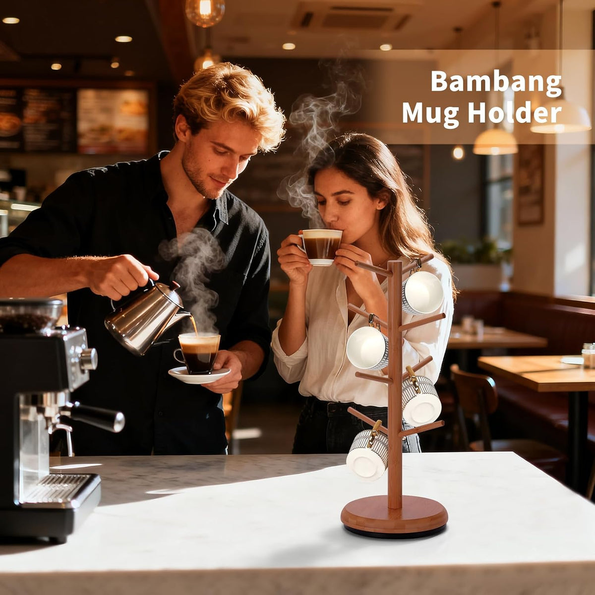 BAMBANG Mug Holder, 360° Rotating Mug Tree Holds 8 Coffee Cups, Space Saving Mug Stand with Stable Base for Kitchen