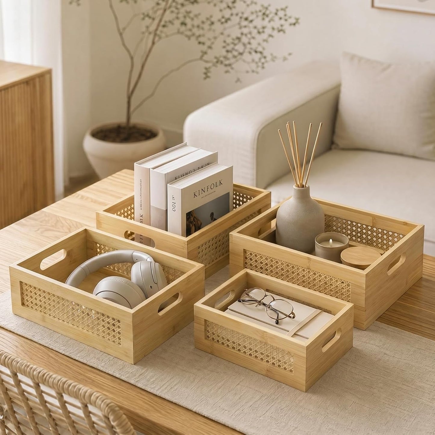 Rattan Storage Basket / Natural Tan / Set of 4