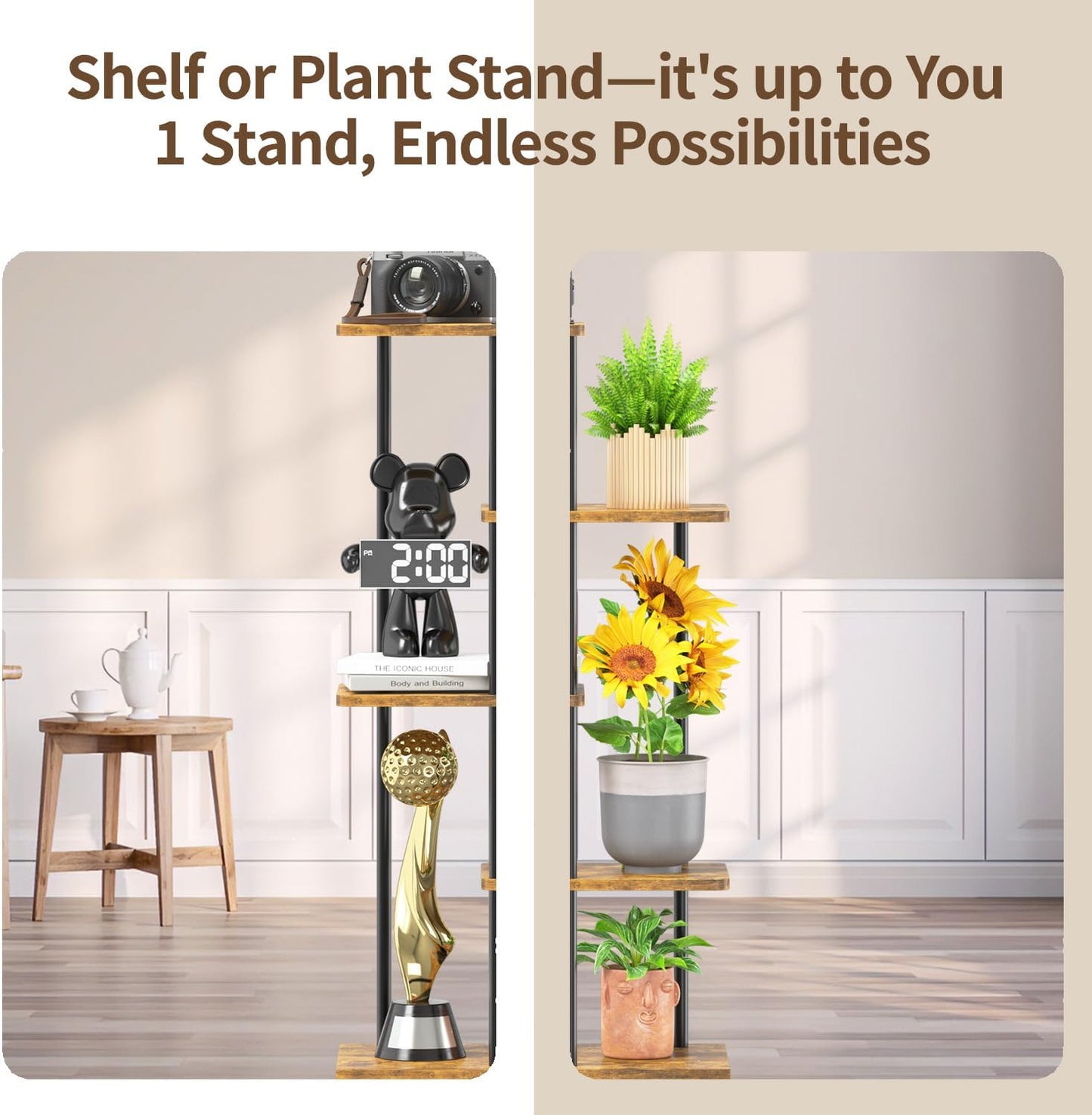 LASZOLA Plant Stand Shelf Tall for Indoor Corner, 4 Tier Wood Brown | Heavy Duty Multi Level Vertical Flower Rack for