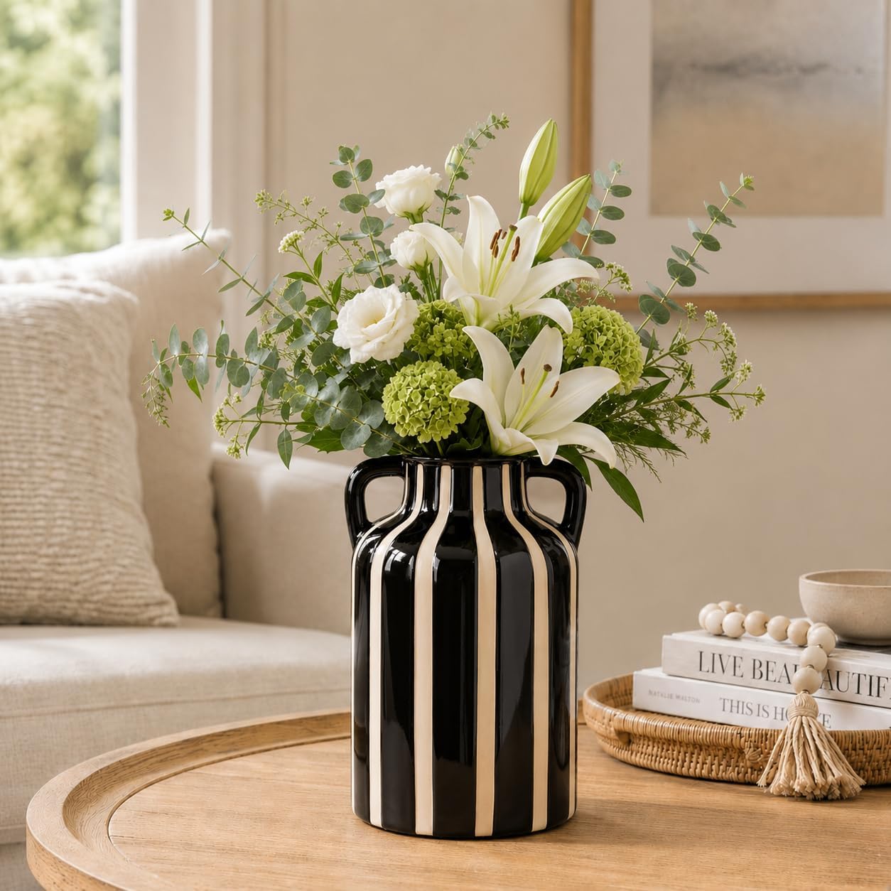 Black Ceramic Vase / Black and White
