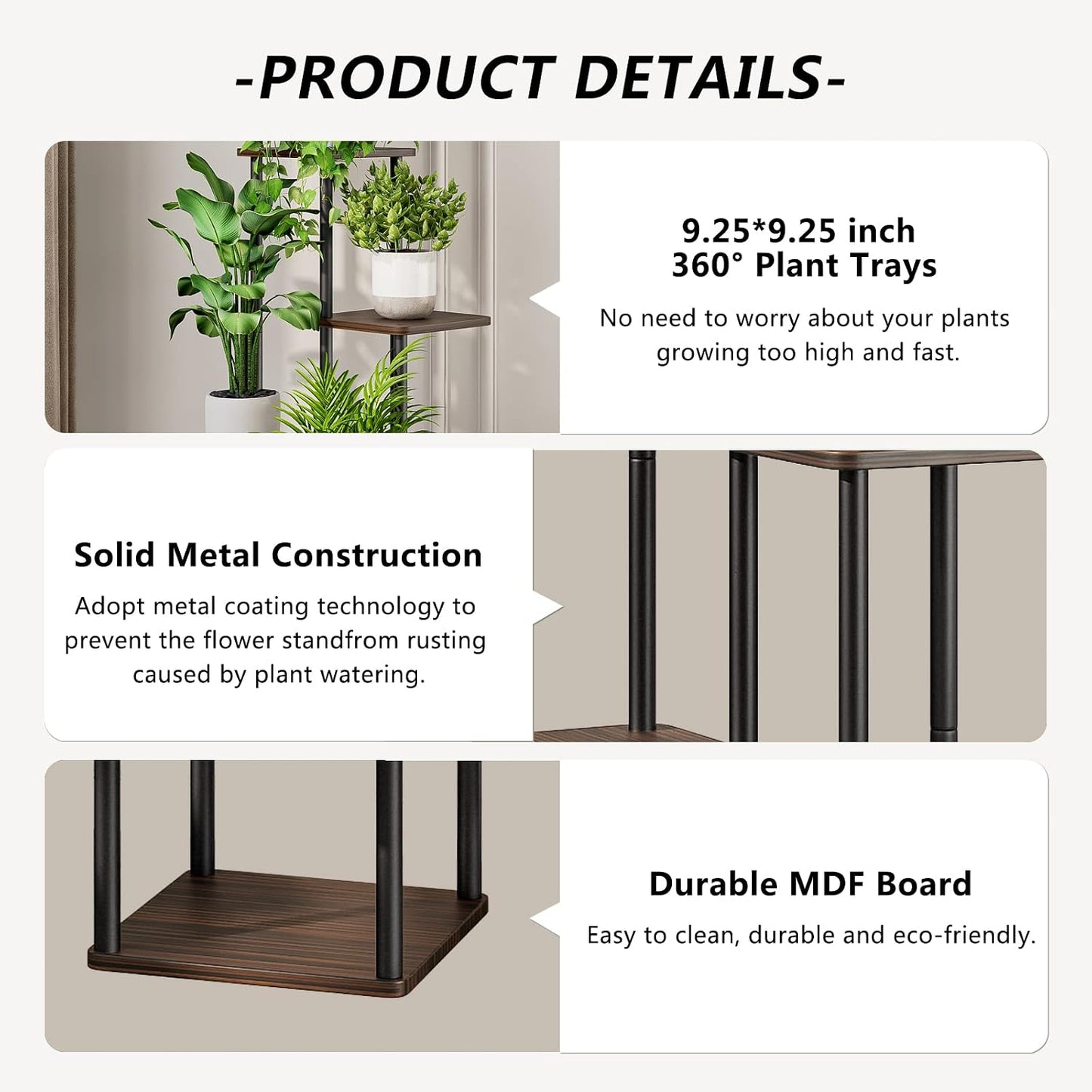 6 Tier Tall Plant Stand Indoor Corner Tiered Shelf Metal MDF Board | Sturdy Metal Frame,Space-saving Tiered Design