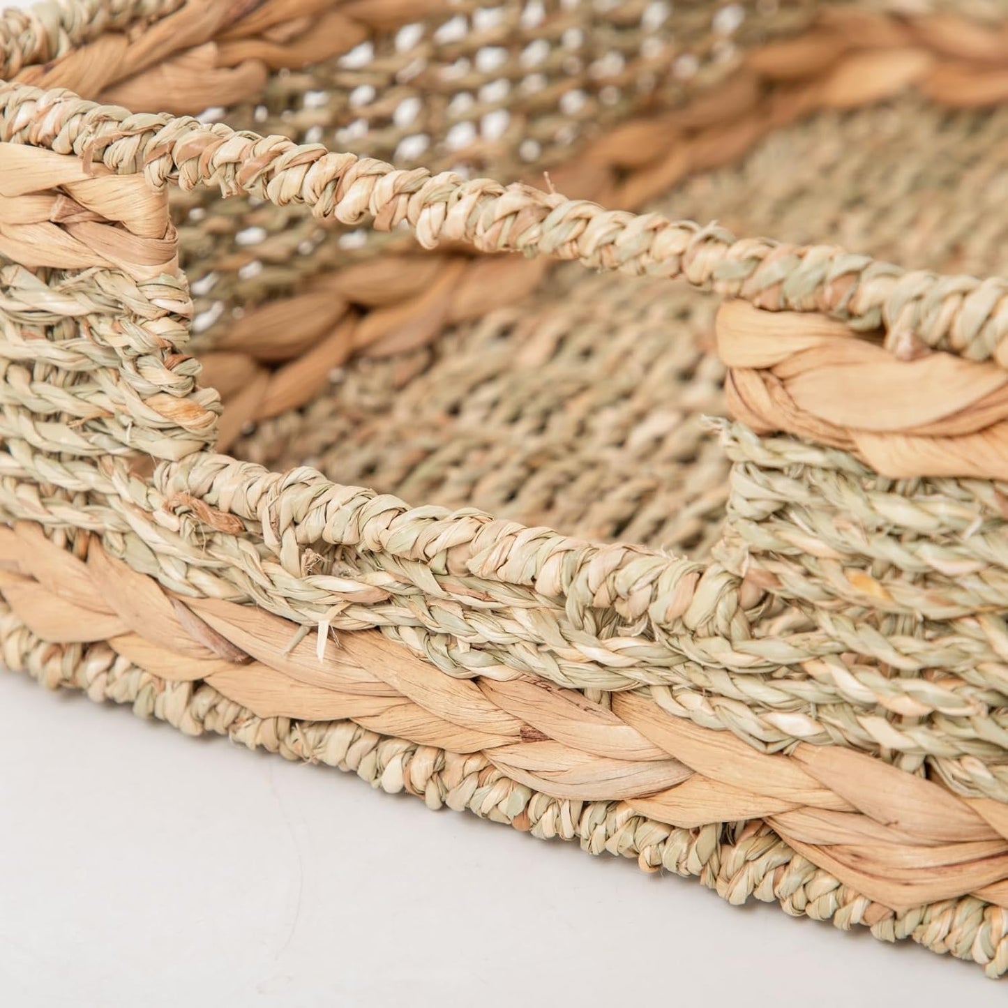 Small Rustic Rectangle Woven basket Organizer / Hyacinth&seagrass