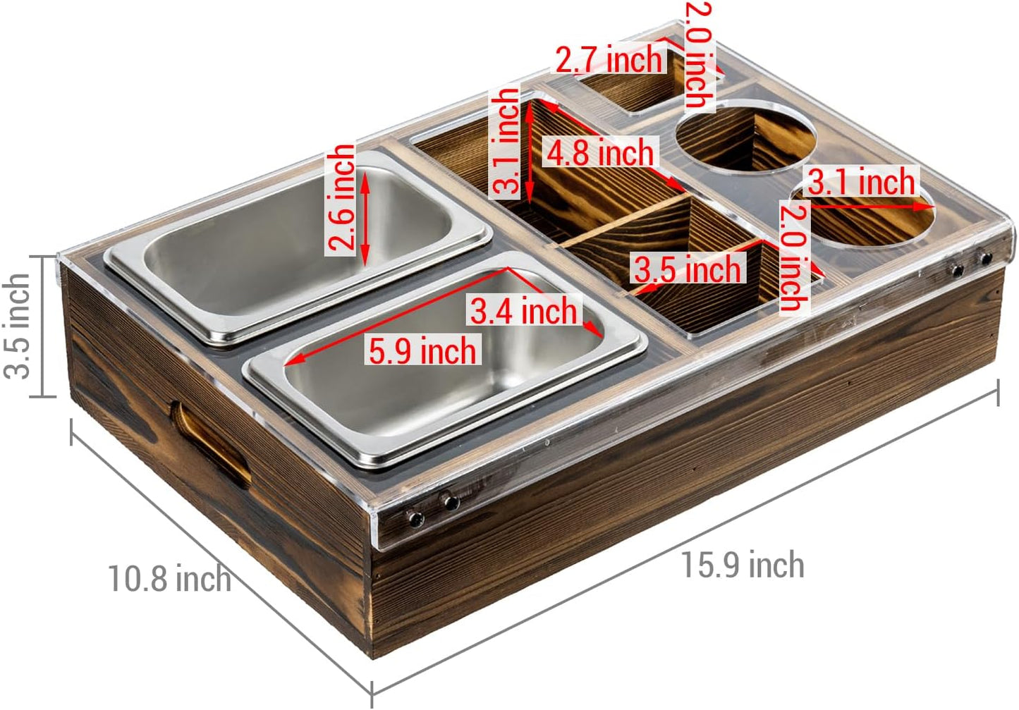 Couch Caddy Rustic Burnt Solid Wood and TV Snack Tray / Clear Acrylic