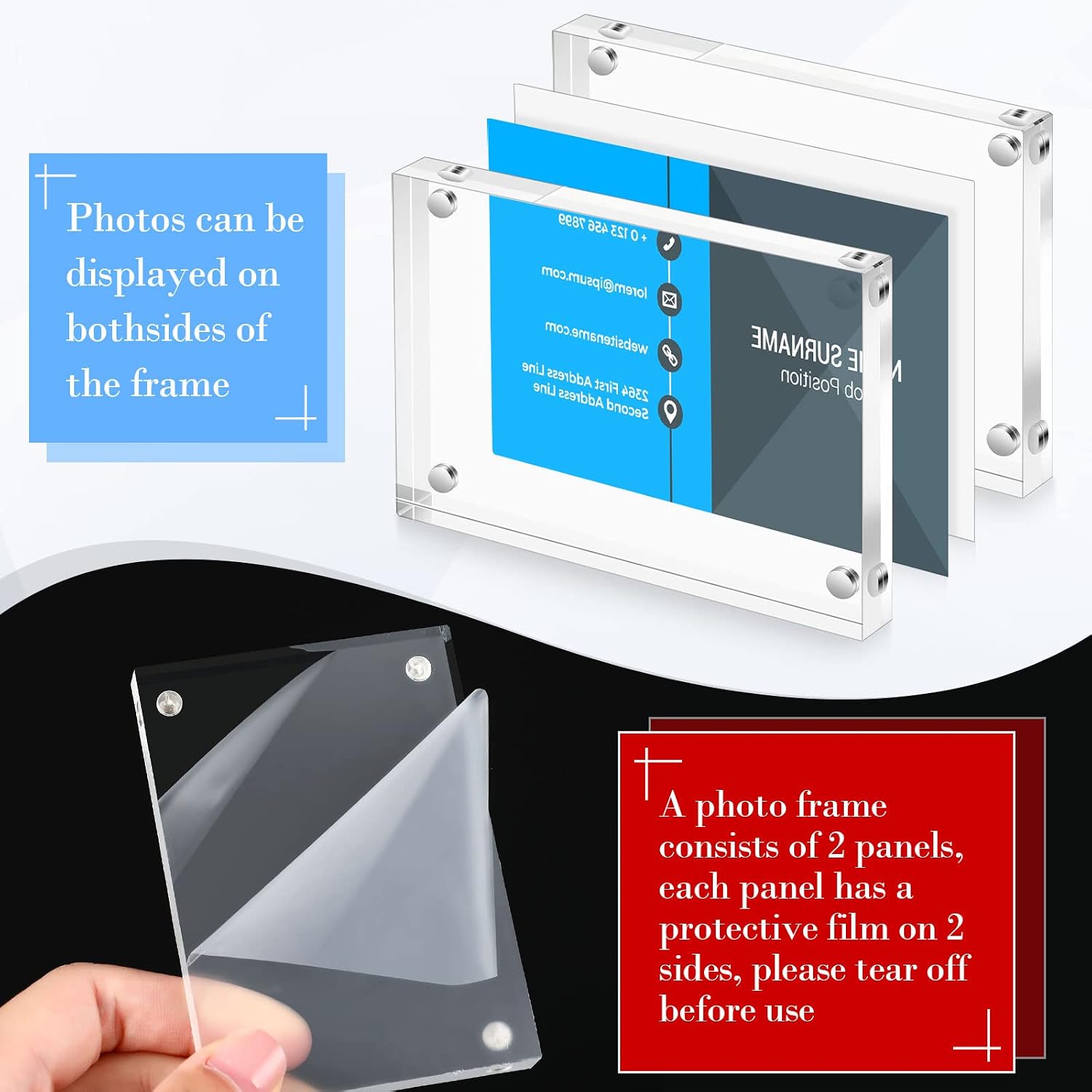 Xuhal 30 Pcs Acrylic Business Card Frame 2.5 x 3.5 Inch Picture Frames | 20mm Thickness Frameless, Clear Double Sided