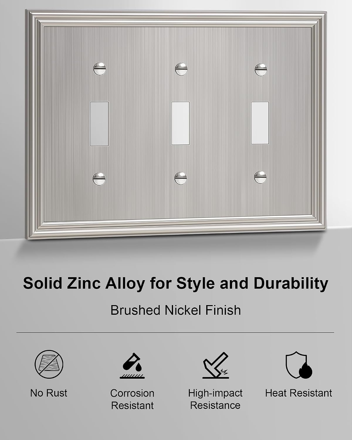 2-Pack Zinc Alloy Triple Toggle Light Switch Cover Plate, Solid Wall Plate | Decorative Zinc Alloy Decorative Switch