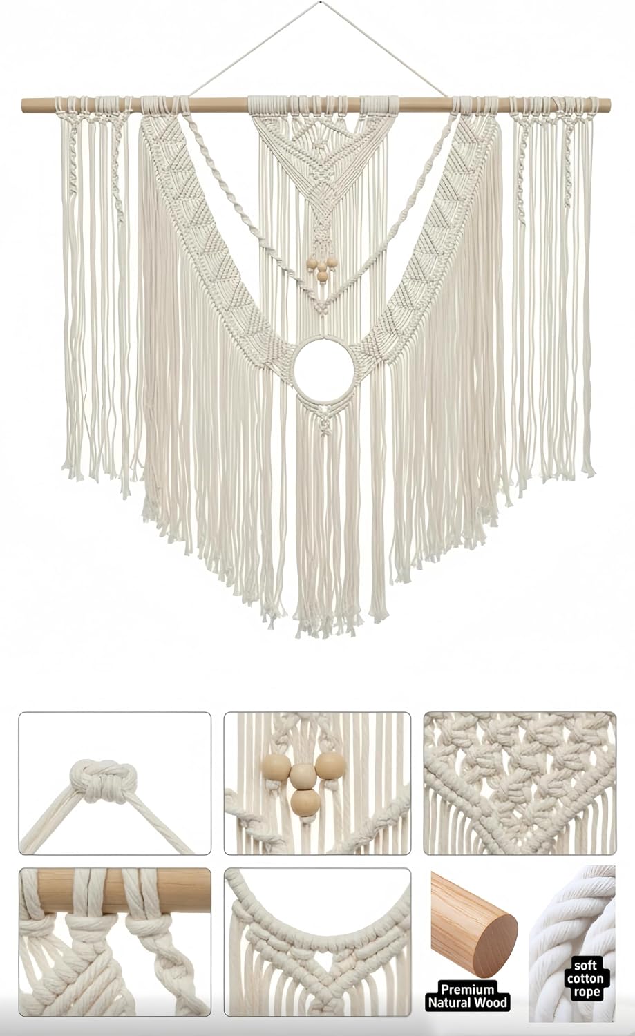 Large Macrame Wall Hanging Macrame Wall Decor Tapestry For Headboard Bedroom Livingroom / White-c