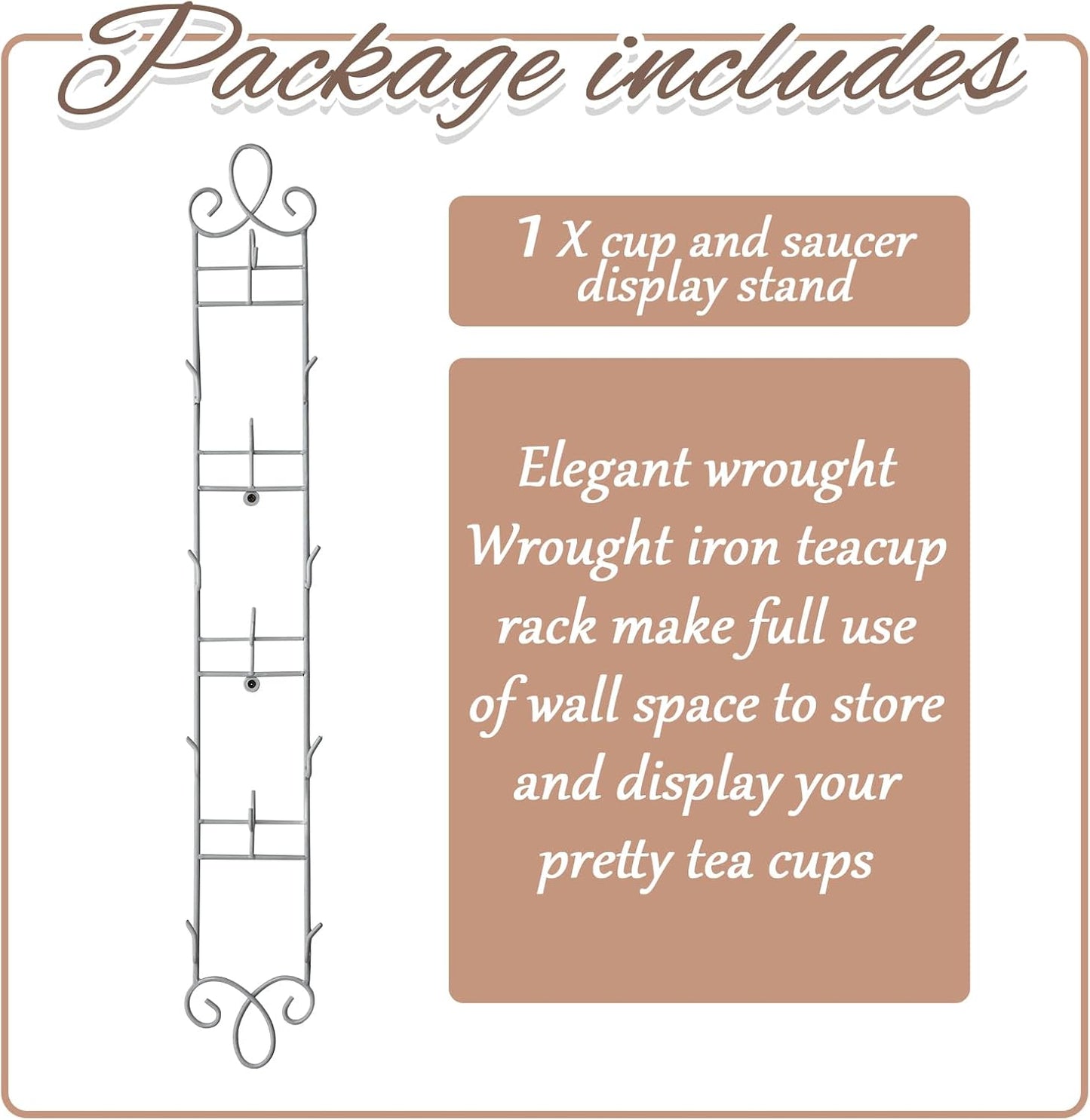 Blulu 1 Pcs Wall Mounted Tea Cup & Saucer Display Rack 4 Tiers,White | 36 x 5 Inch Vertical Metal Mug & Plate Hanger