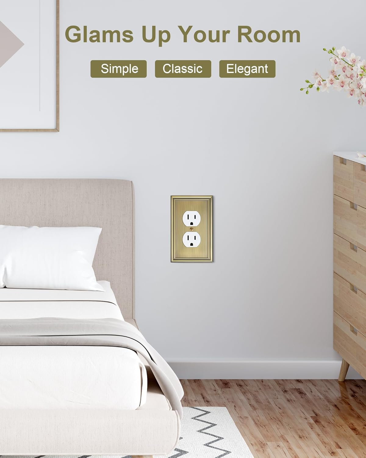 6-Pack Zinc Alloy Single Duplex Outlet Cover Plate, Solid Receptacle Cover | Decorative Switch Plates and Outlet
