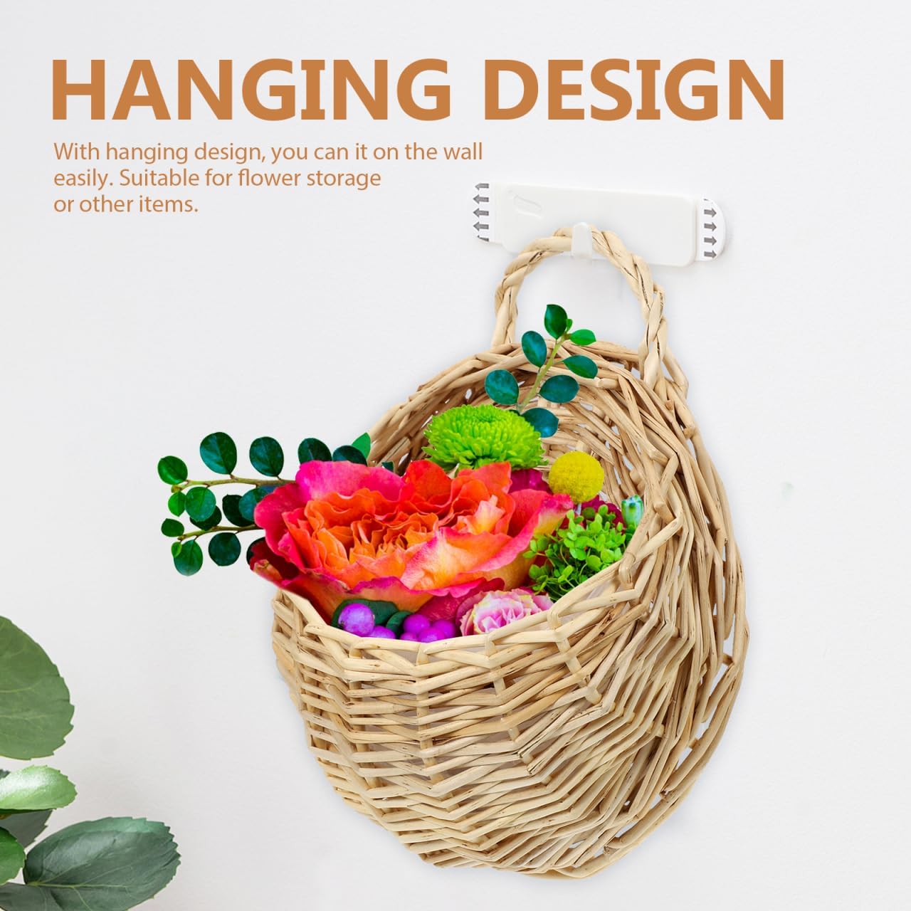 Rattan Woven Hanging Basket Wall Planter / 9 x 7 x 3.5