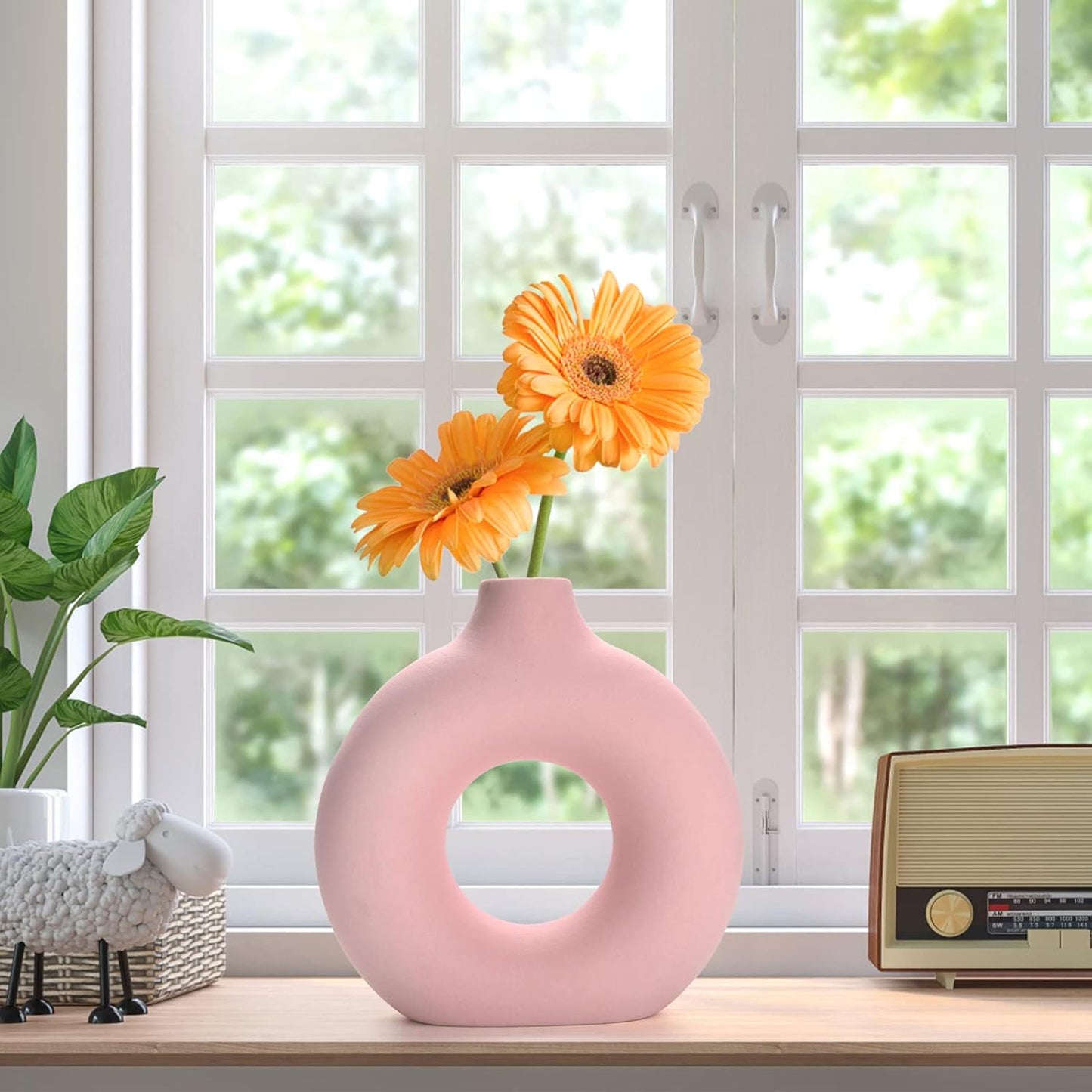 Modern Matte Ceramic Vase for Entryway Living Room Bedroom Dining Table Centerpiece / Pink-7.5