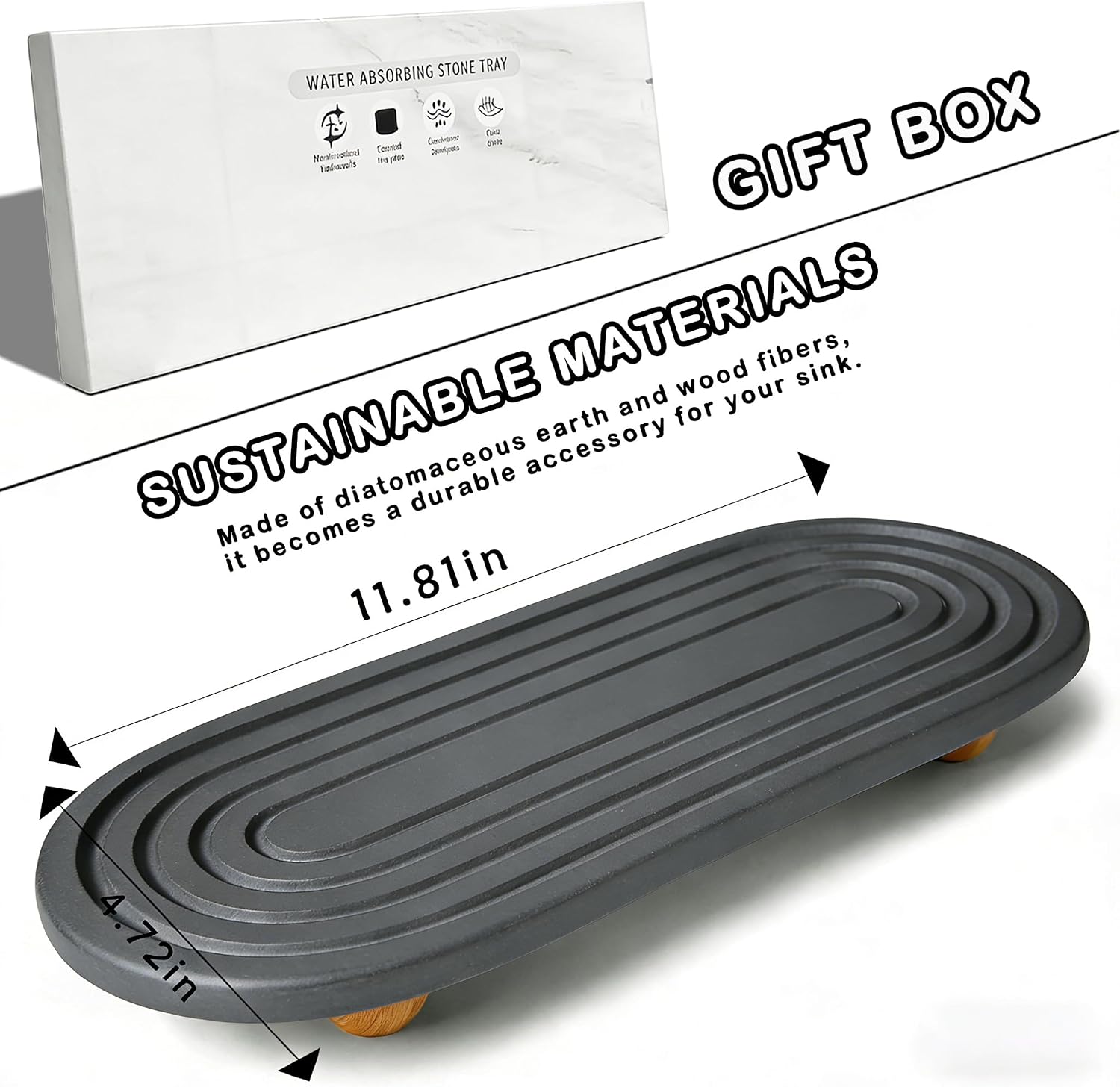 Instant Dry Sink Tray / Dark Gray Wooden Foot 4circles Large