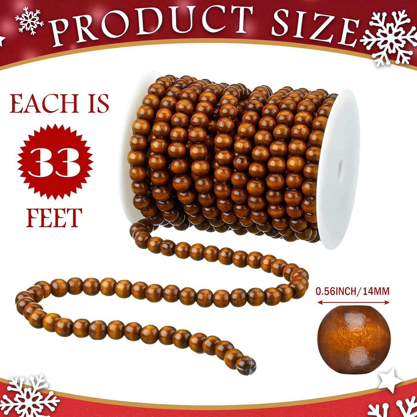 Giegxin 2 Pcs Wood Brown Christmas Bead Garland 66 Feet in Total Farmhouse | Rustic Wooden Beaded Garland for Tree Tier