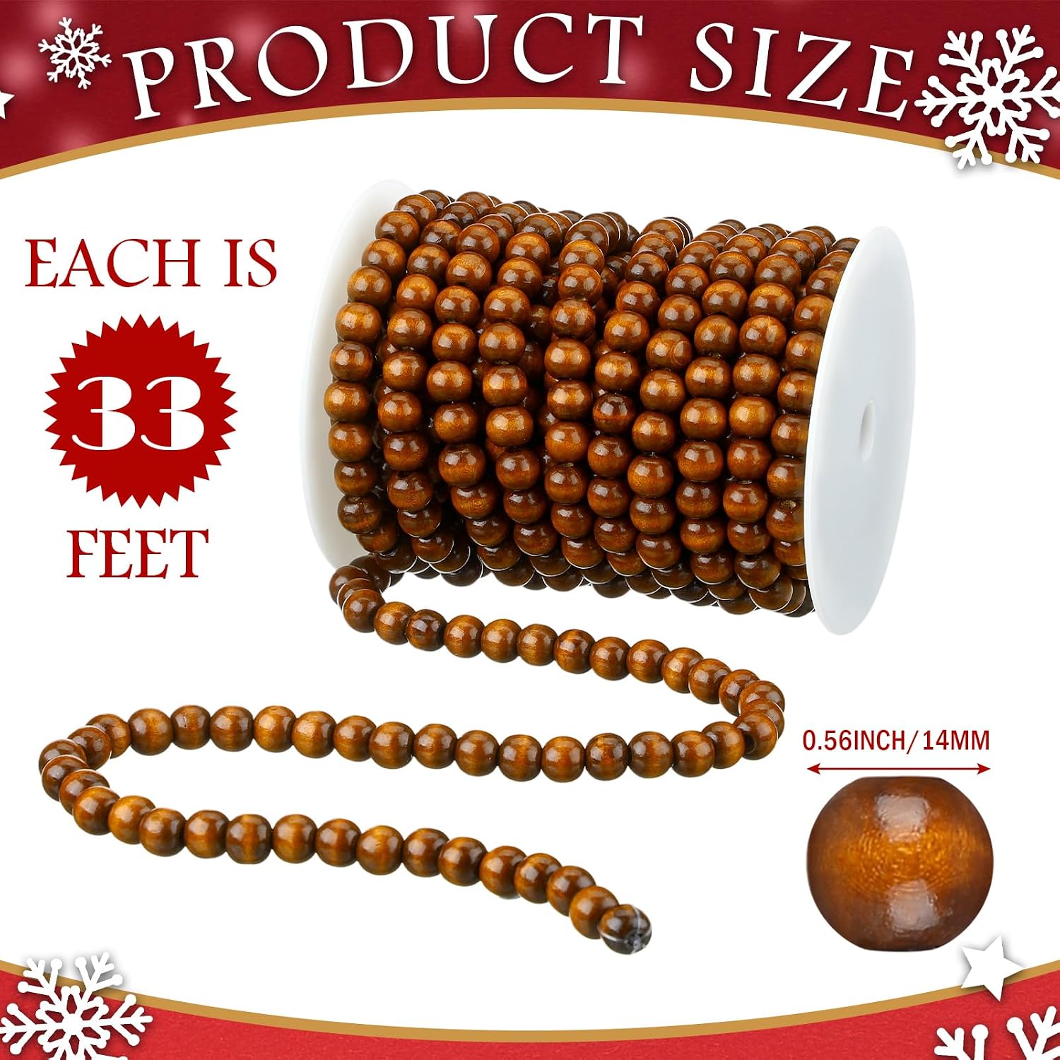 Giegxin 2 Pcs Wood Brown Christmas Bead Garland 66 Feet in Total Farmhouse | Rustic Wooden Beaded Garland for Tree Tier