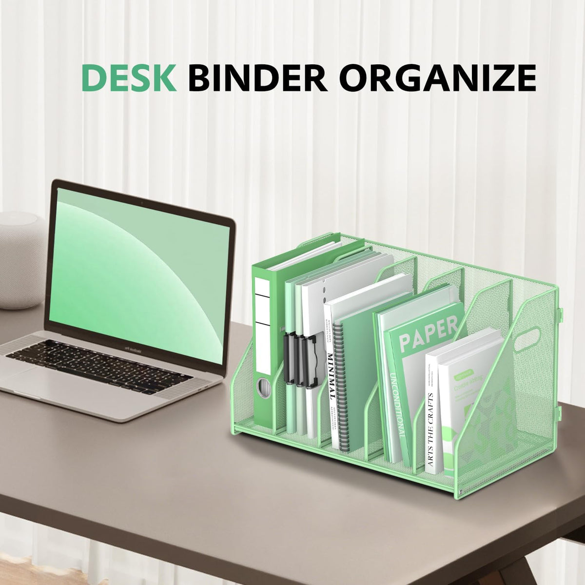 Binder Organizer, Magazine File Holder with 5 Vertical Compartments Rack, Metal Desk File Organizer & Binder Holders
