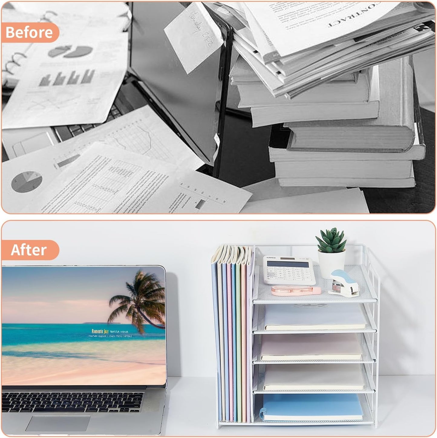 LEKETREE Desk Organizers and Accessories, 5-Tier Paper Letter Tray Organizer with File Holder, Desktop Organizer for