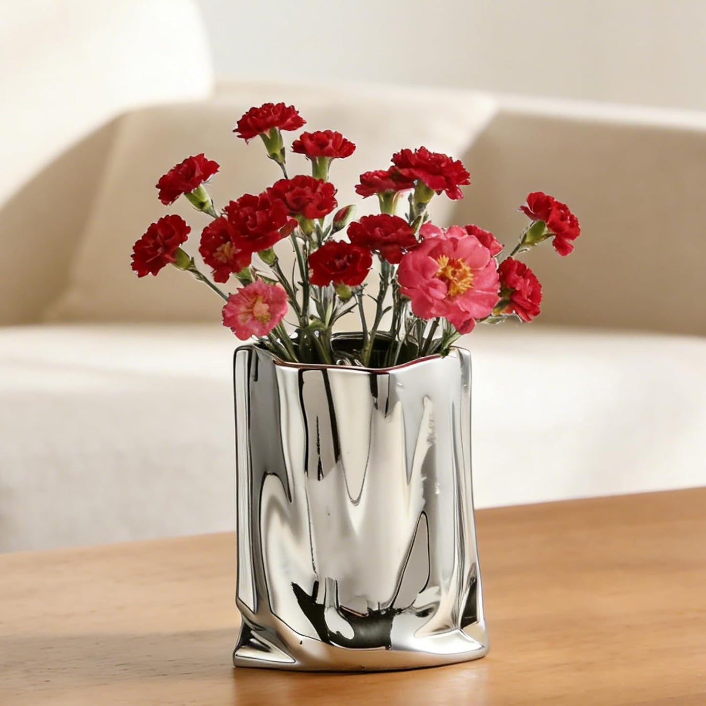 Liquid Chrome Ceramic Vase / Silver