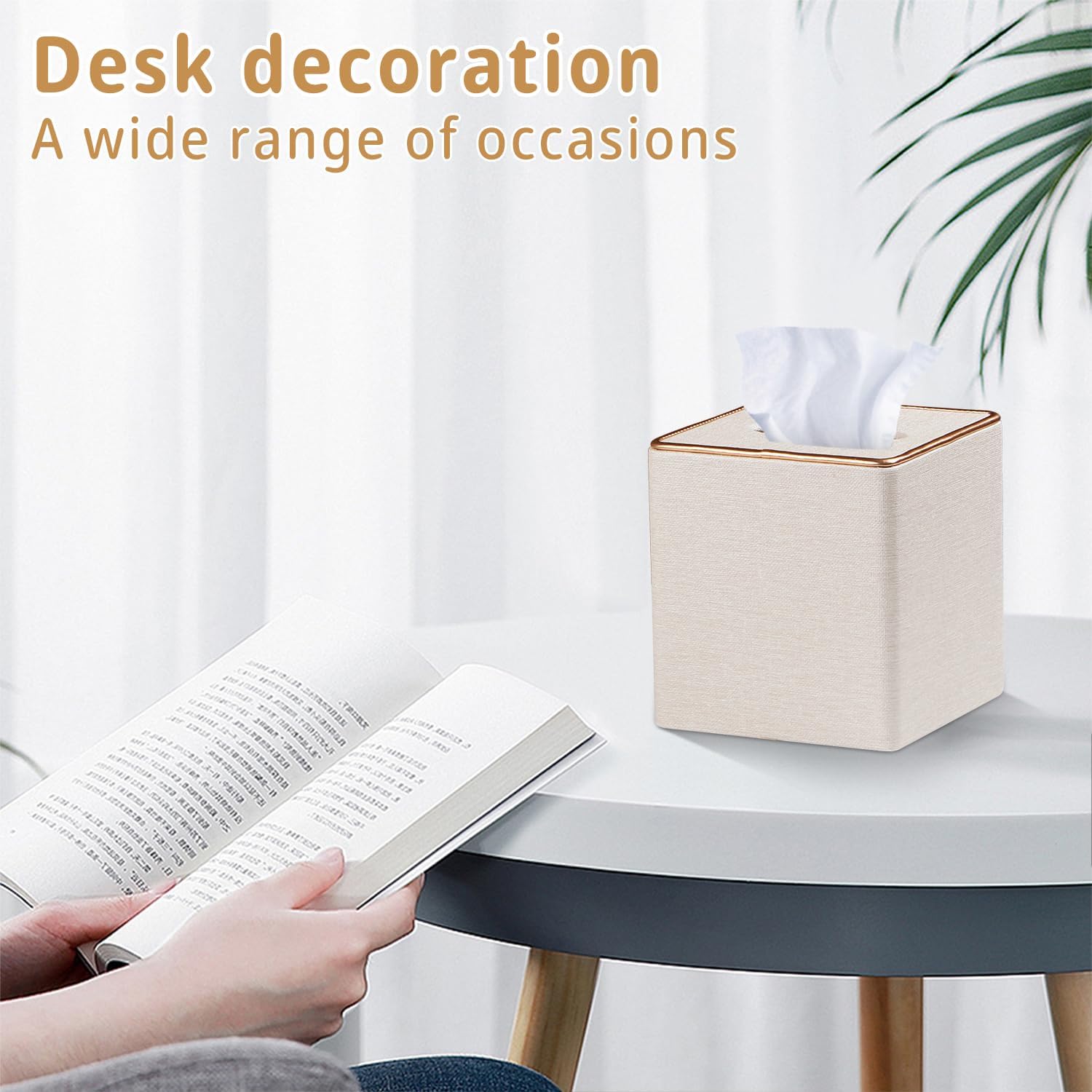 Facial Paper Organizer Table / Beige Linen Texture / Large