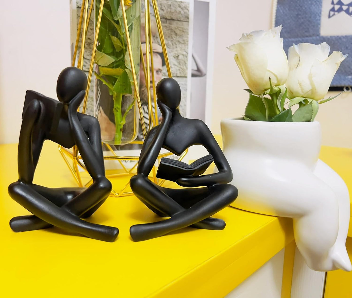 Home Decor Reading Thinker Statue Modern Figurines Abstract Aesthetic Sculpture / Black / Set of 2