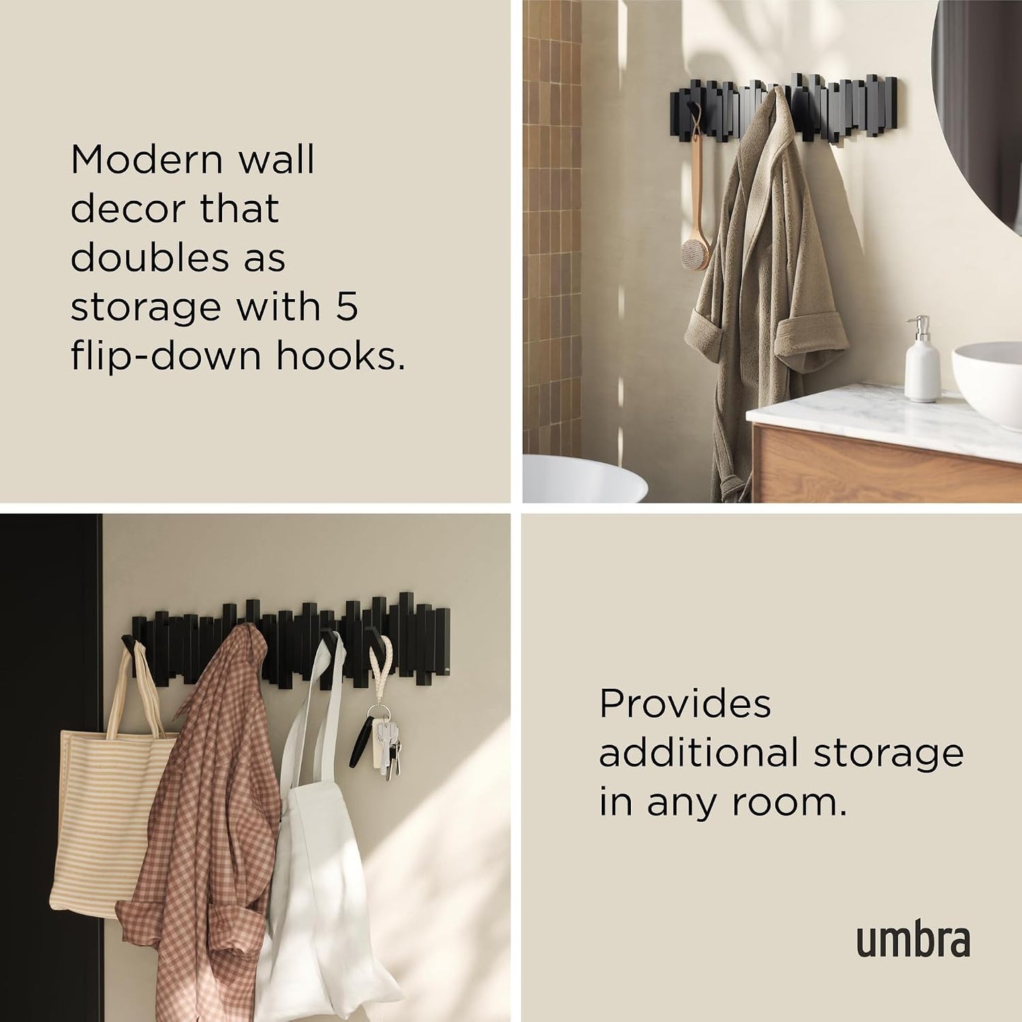 Space-Saving Storage Organizer / Black / 8-hook
