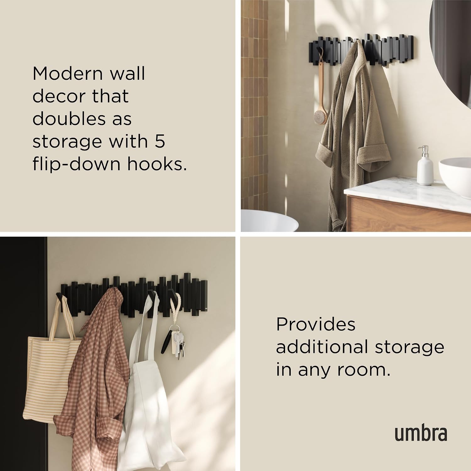 Space-Saving Storage Organizer / Black / 8-hook