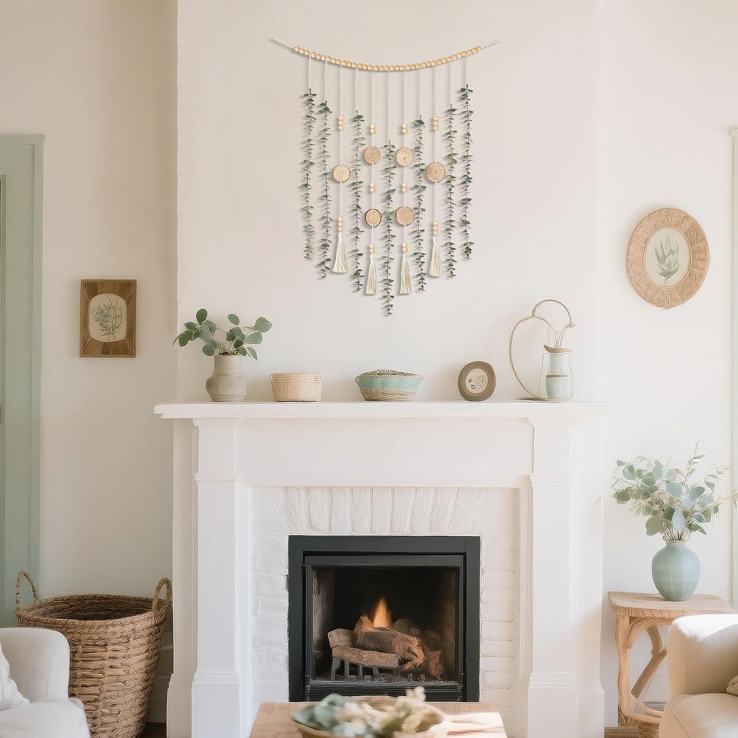 Hanging Artificial Plant Eucalyptus Wall Decor 31'' Wooden Bead Garland / 31 Inches