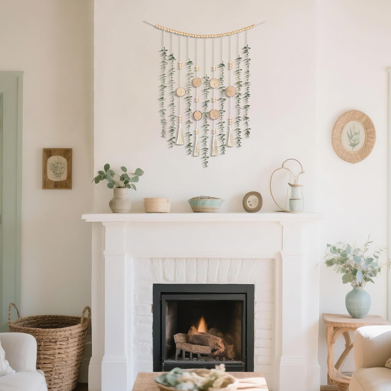 Hanging Artificial Plant Eucalyptus Wall Decor 31'' Wooden Bead Garland / 31 Inches