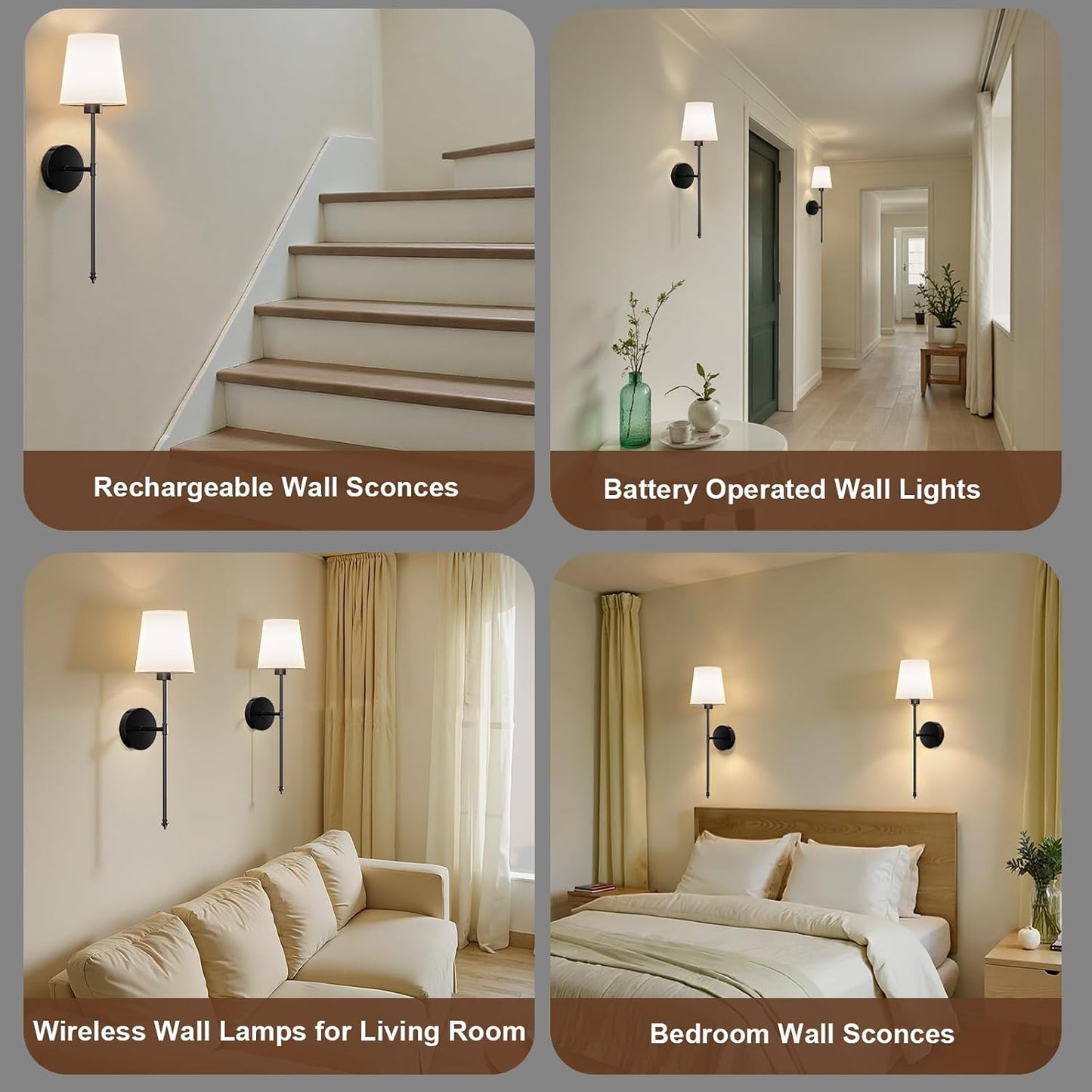 IRONPAX Wall Sconces Battery Operated Set of 2, Wireless Rechargeable Wall Sconce Set of Two, Dimmable Wall Lights with