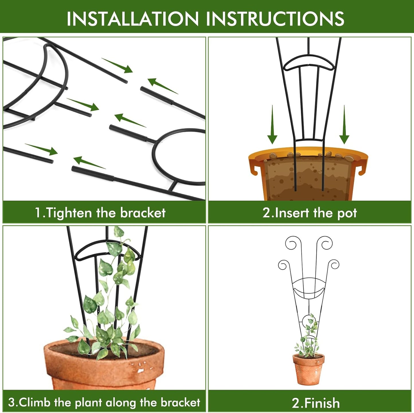 ZOUTOG Trellis for Climbing Plants Indoor 4 Pack 30 Inch,Rustproof Metal Garden Trellis for Potted Plants,Sturdy
