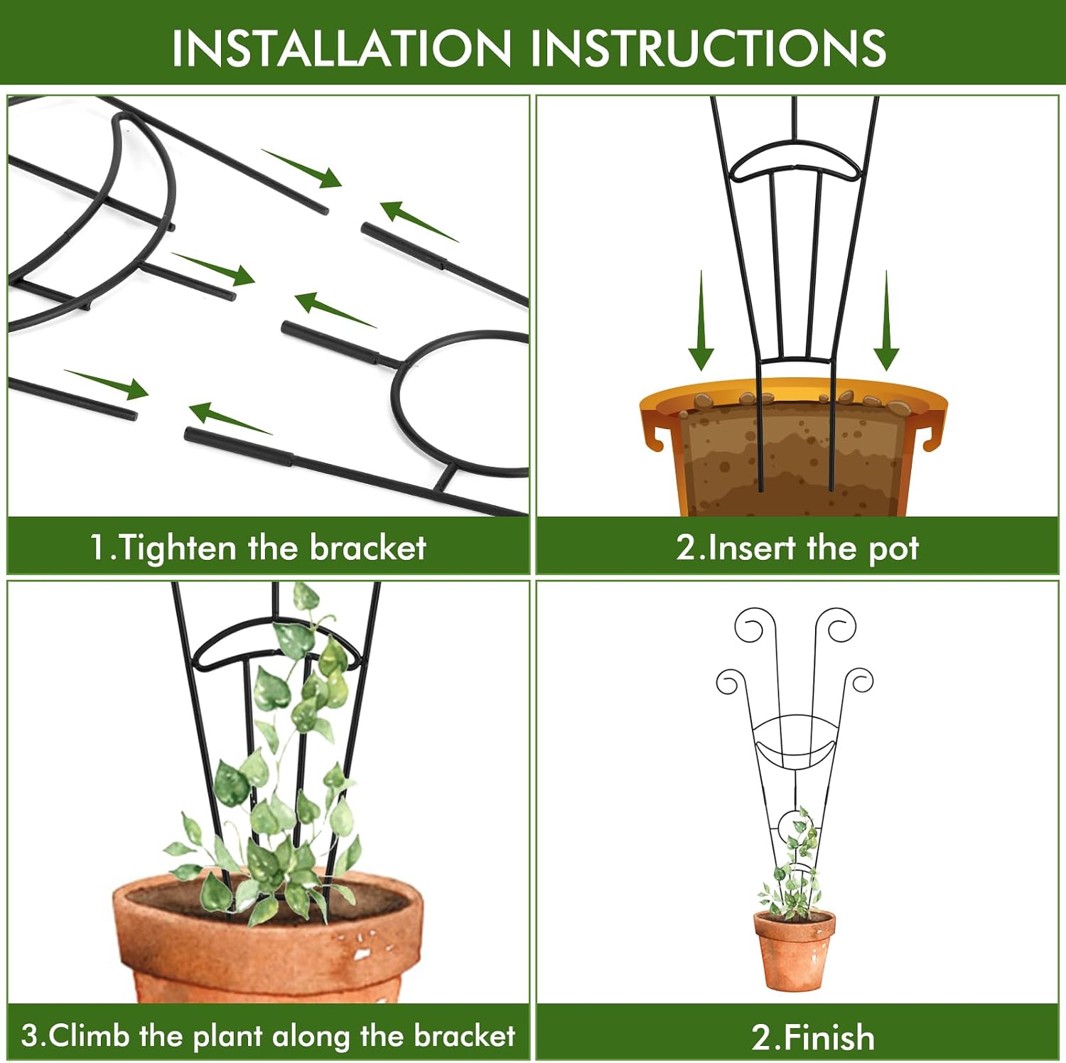 ZOUTOG Trellis for Climbing Plants Indoor 4 Pack 30 Inch,Rustproof Metal Garden Trellis for Potted Plants,Sturdy