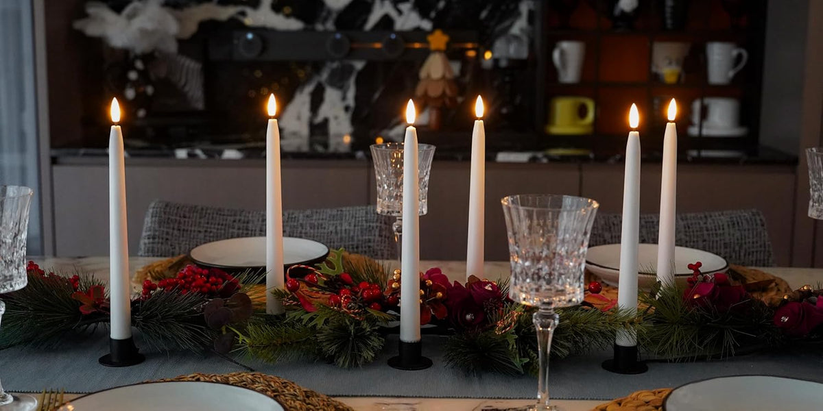 Rhytsing 11 inches White Flameless Taper Candles with Timer, Battery Operated Led Candle Sticks Real Wax Finished for