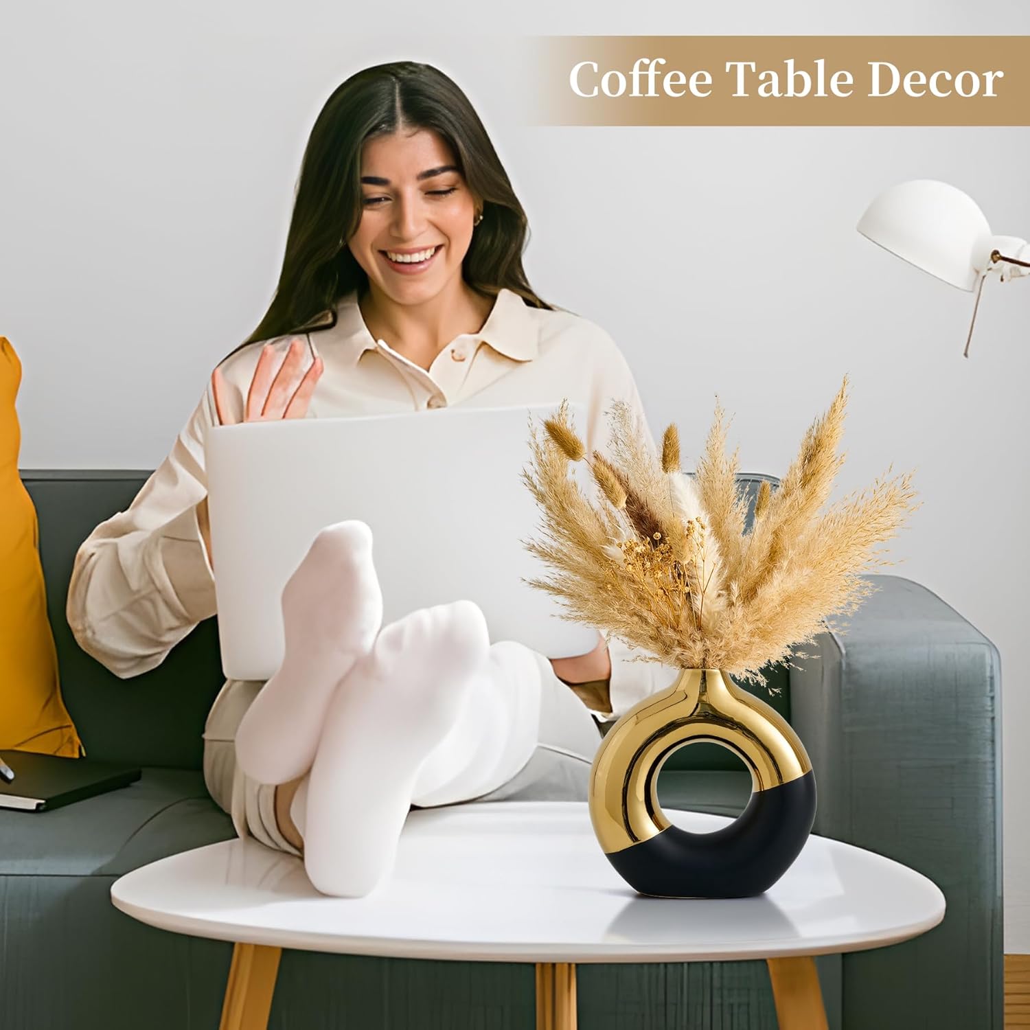 Ceramic Donut Vase / Black & Gold / Large