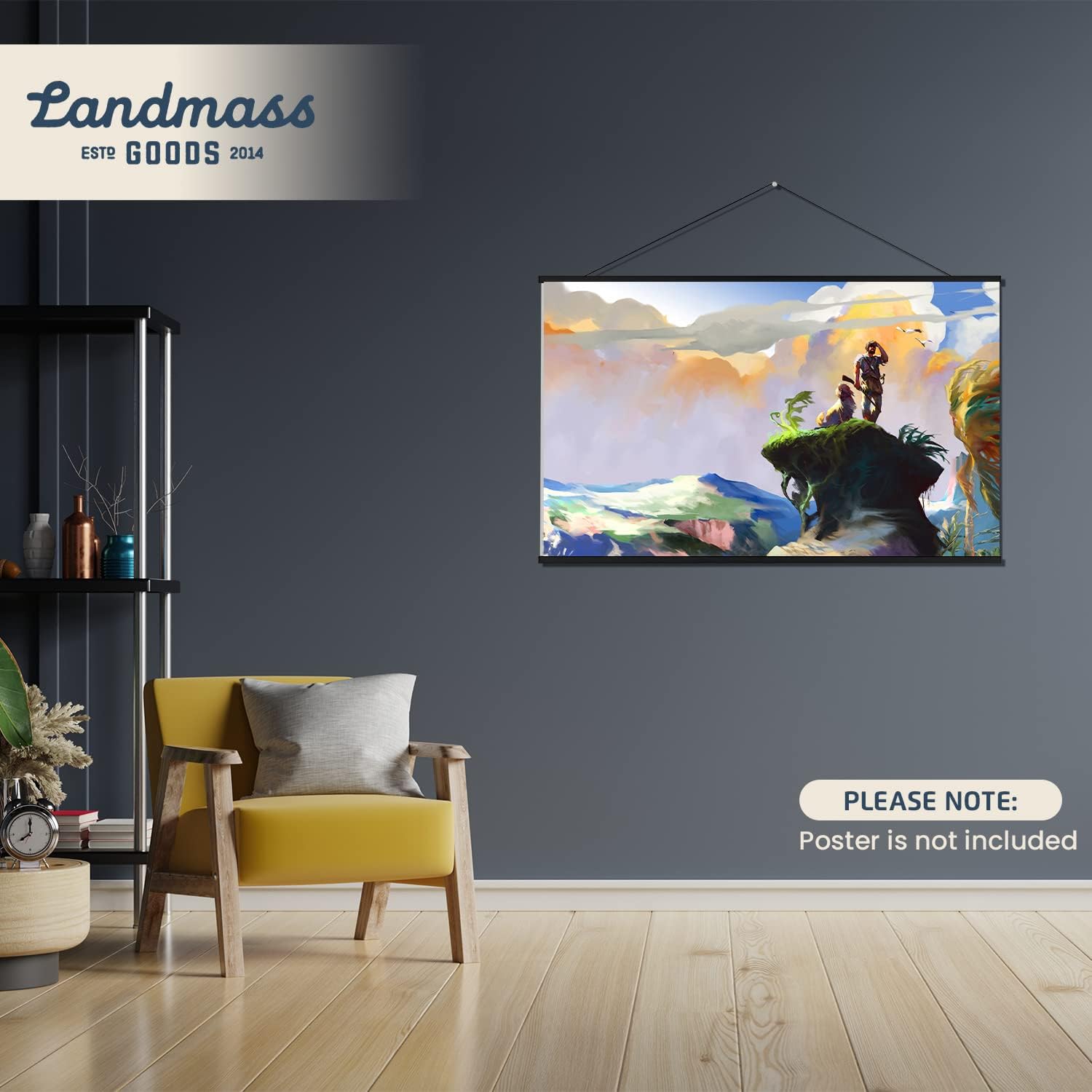 Landmass 40" Black Magnetic Wood Poster Hanger Frame for Posters, Prints