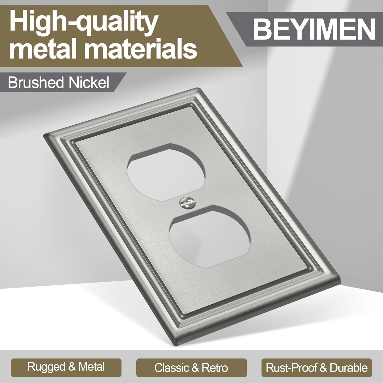 Brushed Nickel Metal Decorative Duplex Outlet Covers Wall Plates,6 Pack | Switch Plate Covers,Outlet Covers Wall