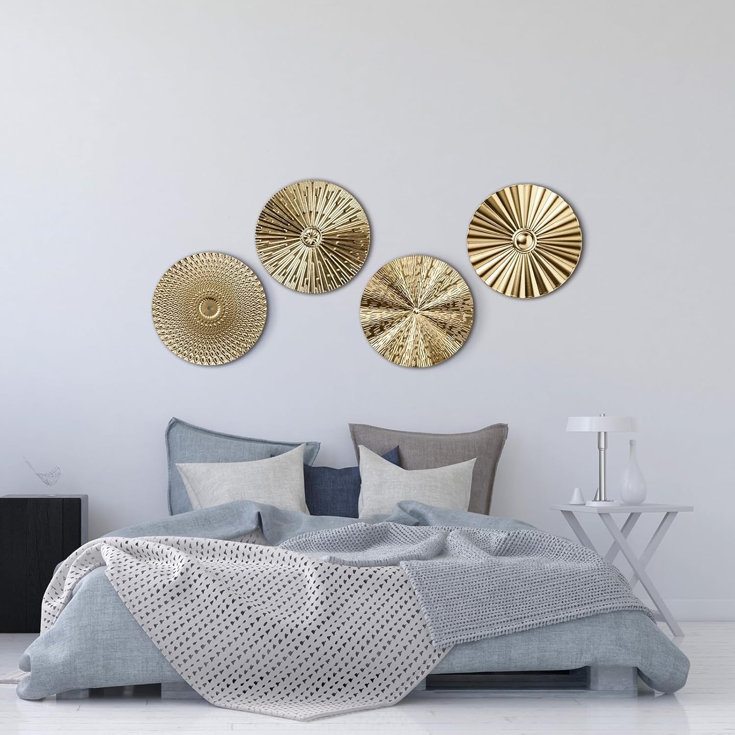 Metal Wall Art Decor Modern Sunburst Hanging Artwork Decor Wall / Gold / 12 Inch / Set of 4