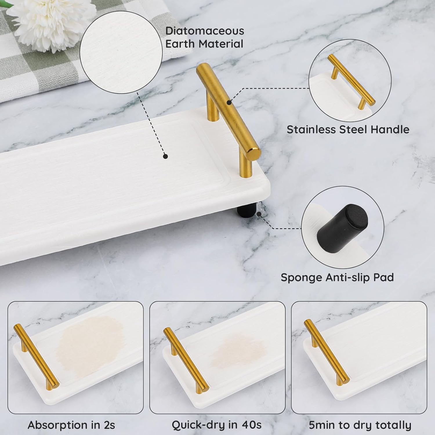 Stone Drying Tray / White-gold / 12.2 x 3.9 x 2.5