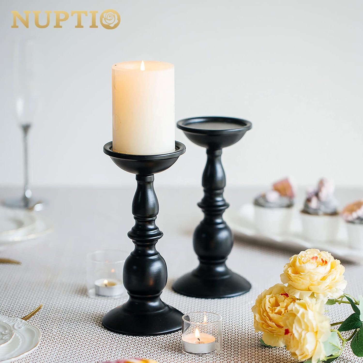 2 Pcs Black Pillar Candle Holders, Most Ideal for 3" Pillar Candles, Gifts for Wedding, Party, Home, Spa, Reiki, Votive