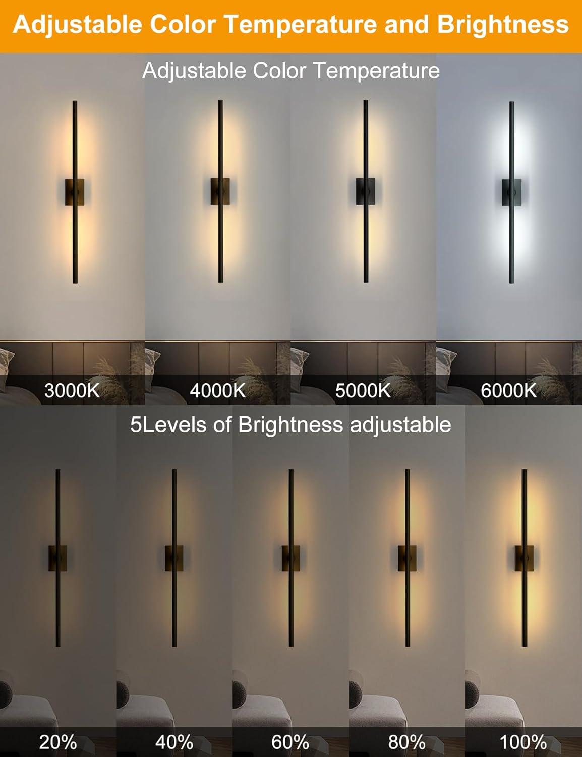 Battery Operated Wall Sconces Set of 2, Wireless Rechargeable Wall Lights | 10000mAh, Remote Control, 4CCT Dimmable