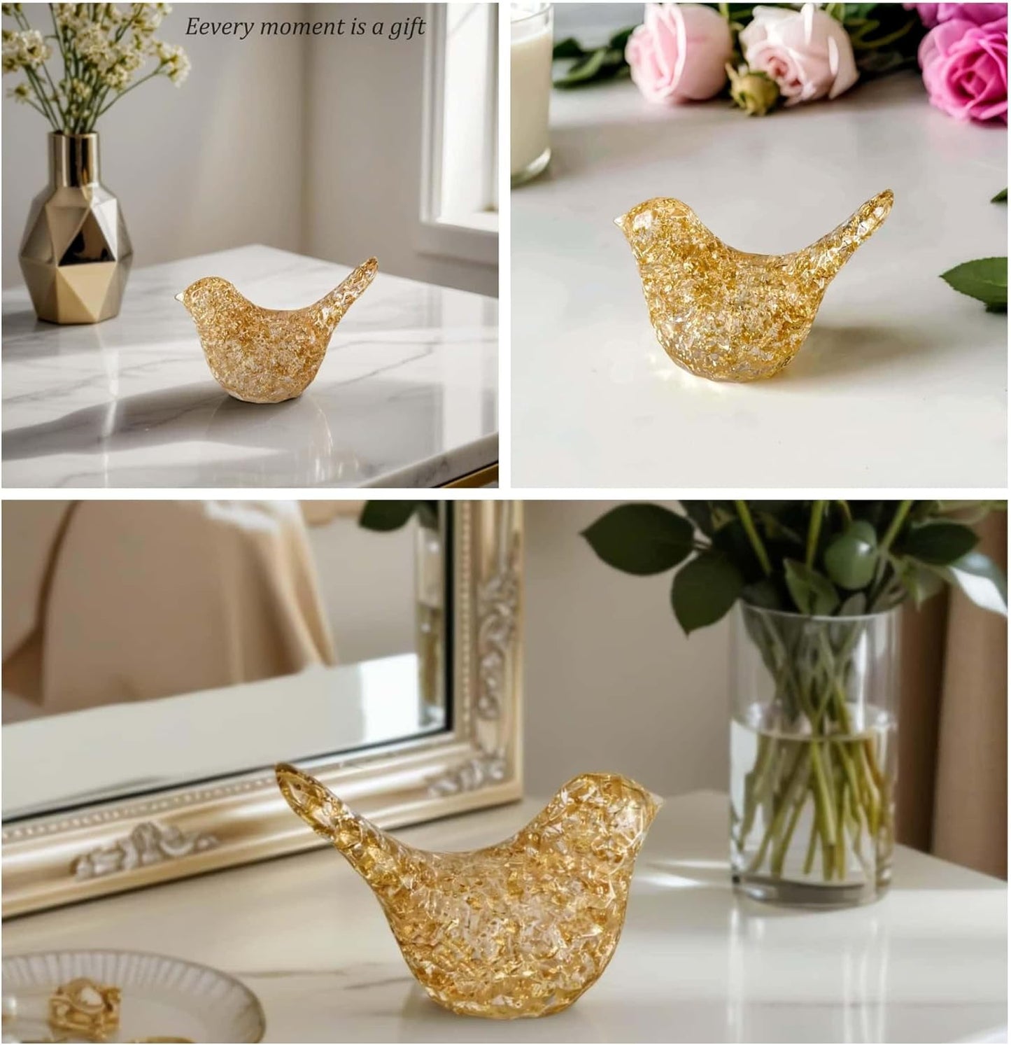 Goldfoil Glitter Bird Figurines Staue Minimalist Home Decor Accents / Gold Glitter
