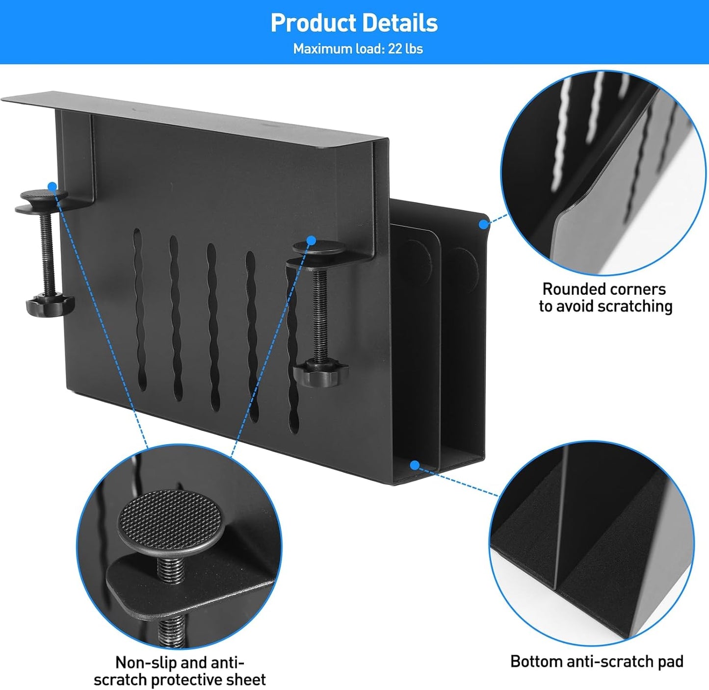 MAXECHO Desk Side Storage, Under Desk Laptop Mount, Table Side Hanging File Organizer, No Drill Clamp On Cable