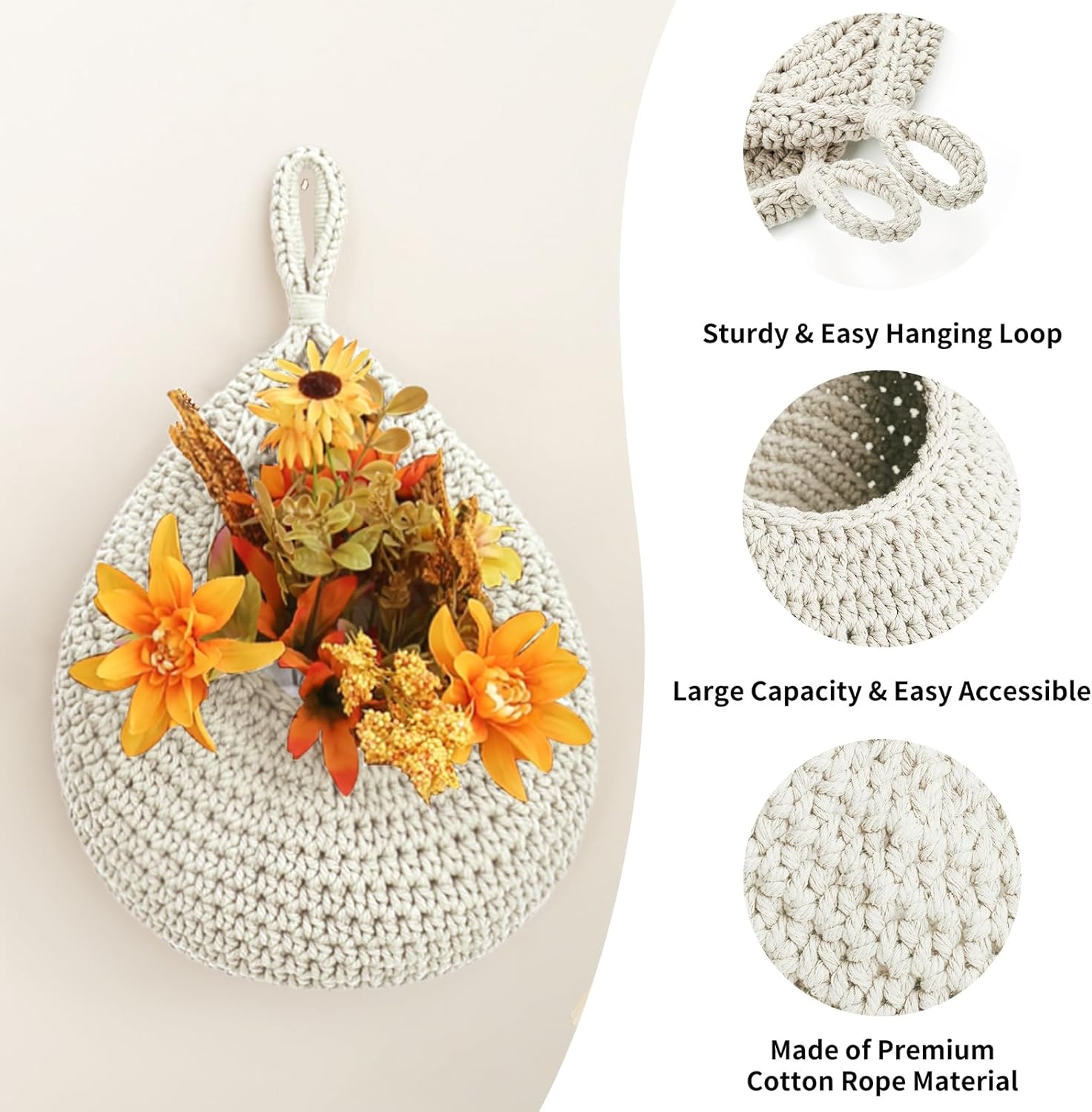 Boho Wall Hanging Fruit Baskets / White / Set of 6