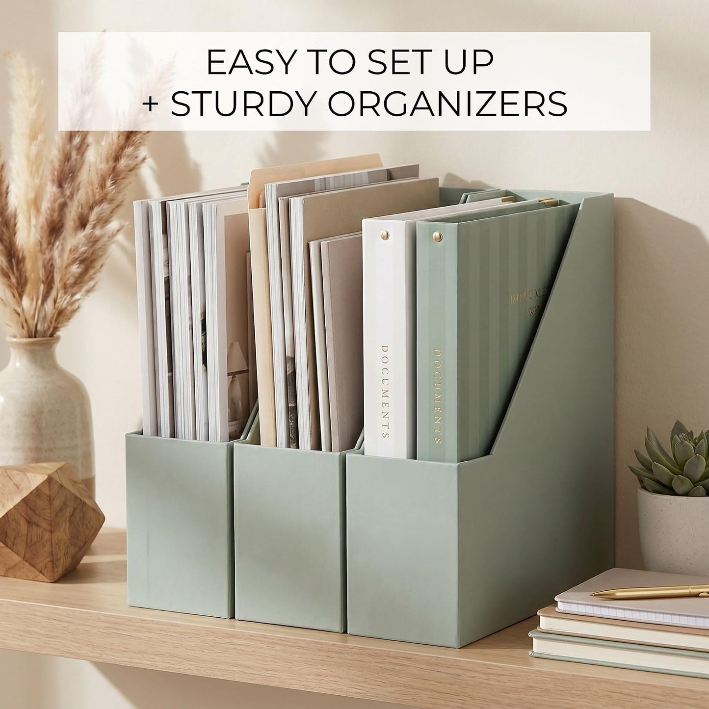 Beautiful Magazine Holder Set Of 3 - Sturdy File Holder for Desk Or Shelves | The Perfect Office Storage to