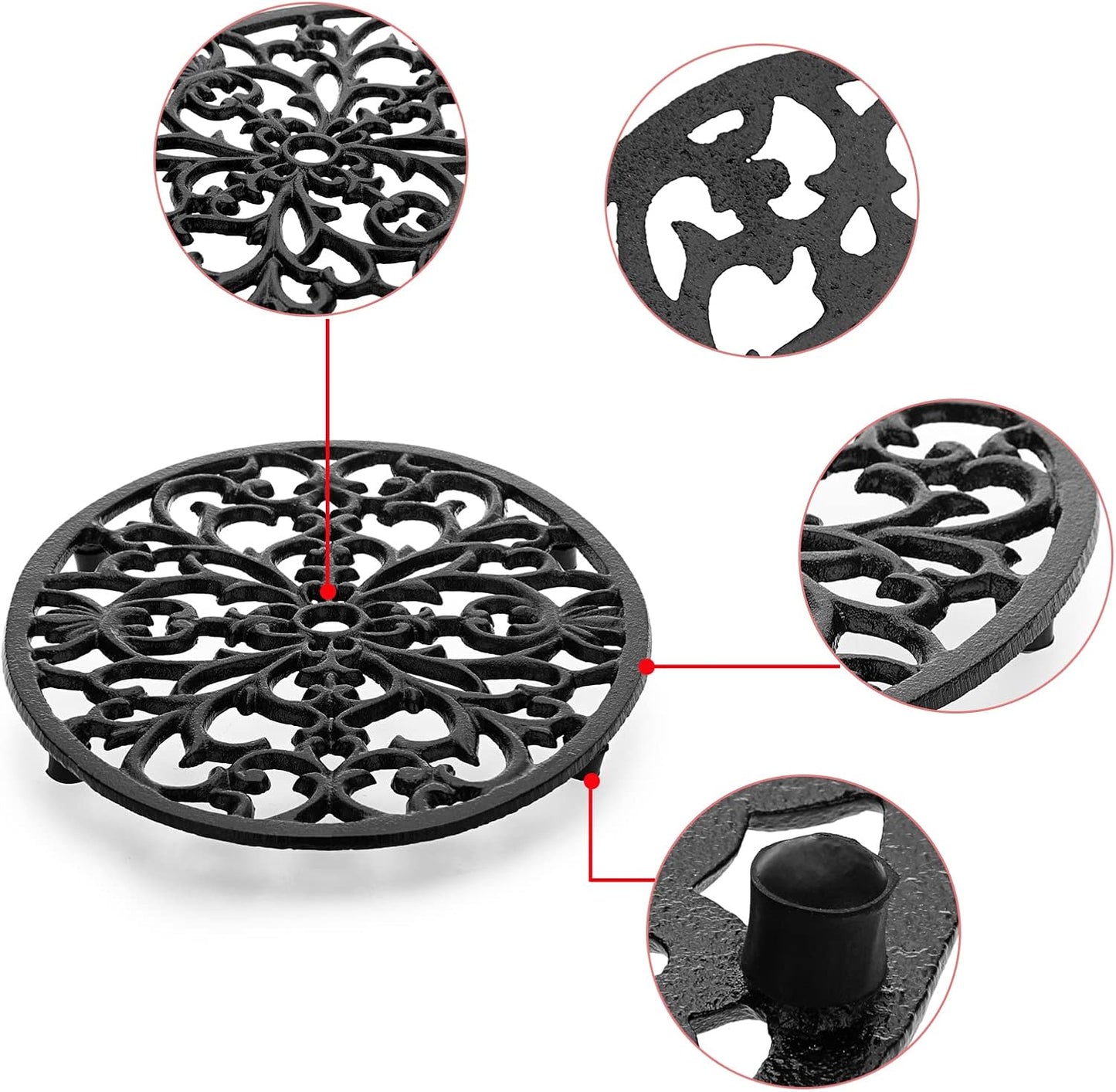 Sumnacon 2Pcs Oval Cast Iron Trivet - Antique Heat Resistant Metal Trivet for Hot Dish Pot Pan Teapot, Vintage Well