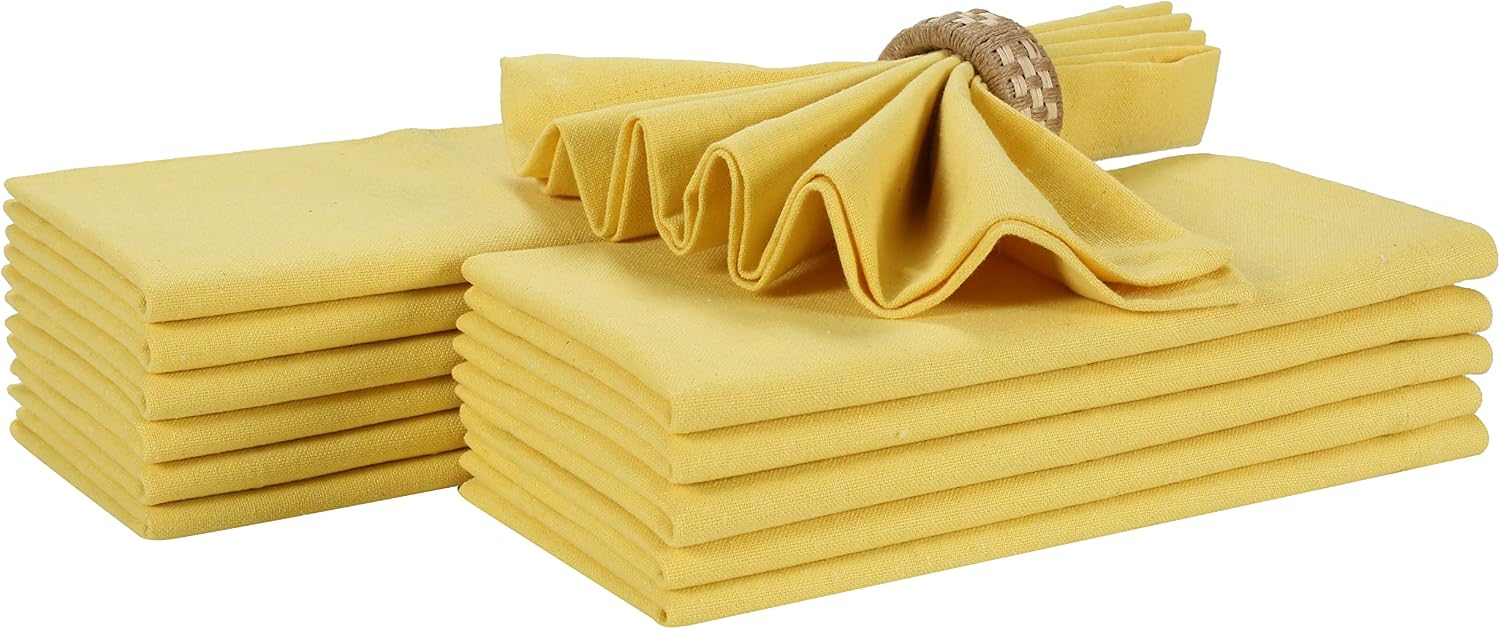 Bedding Craft Cotton Dinner Cloth Napkins Set of 12 – 18x18 Sand Yellow – Reusable & Machine Washable Fabric Napkins