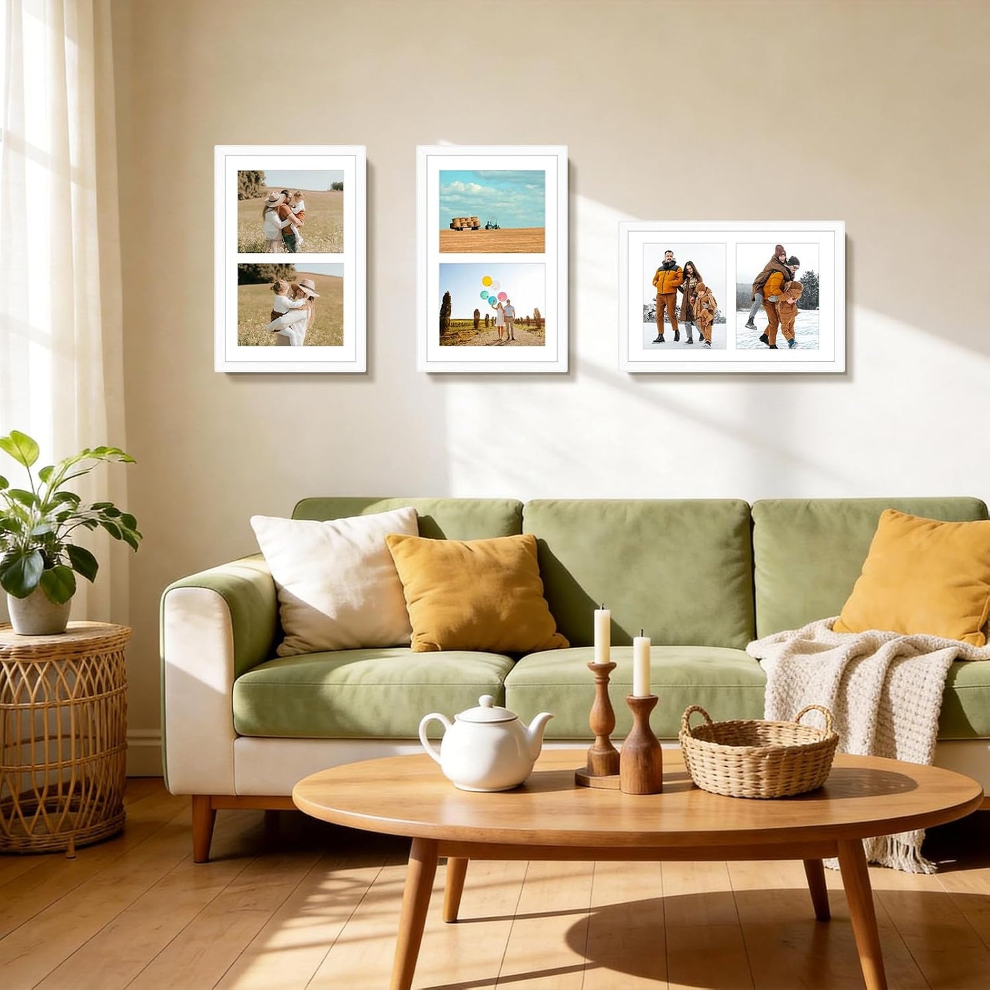 Golden State Art 12x19 White Wood Picture Frame - For Two 8x10 Photo,4 Pack | Matted to Double 8x10,Solid Wood Collage